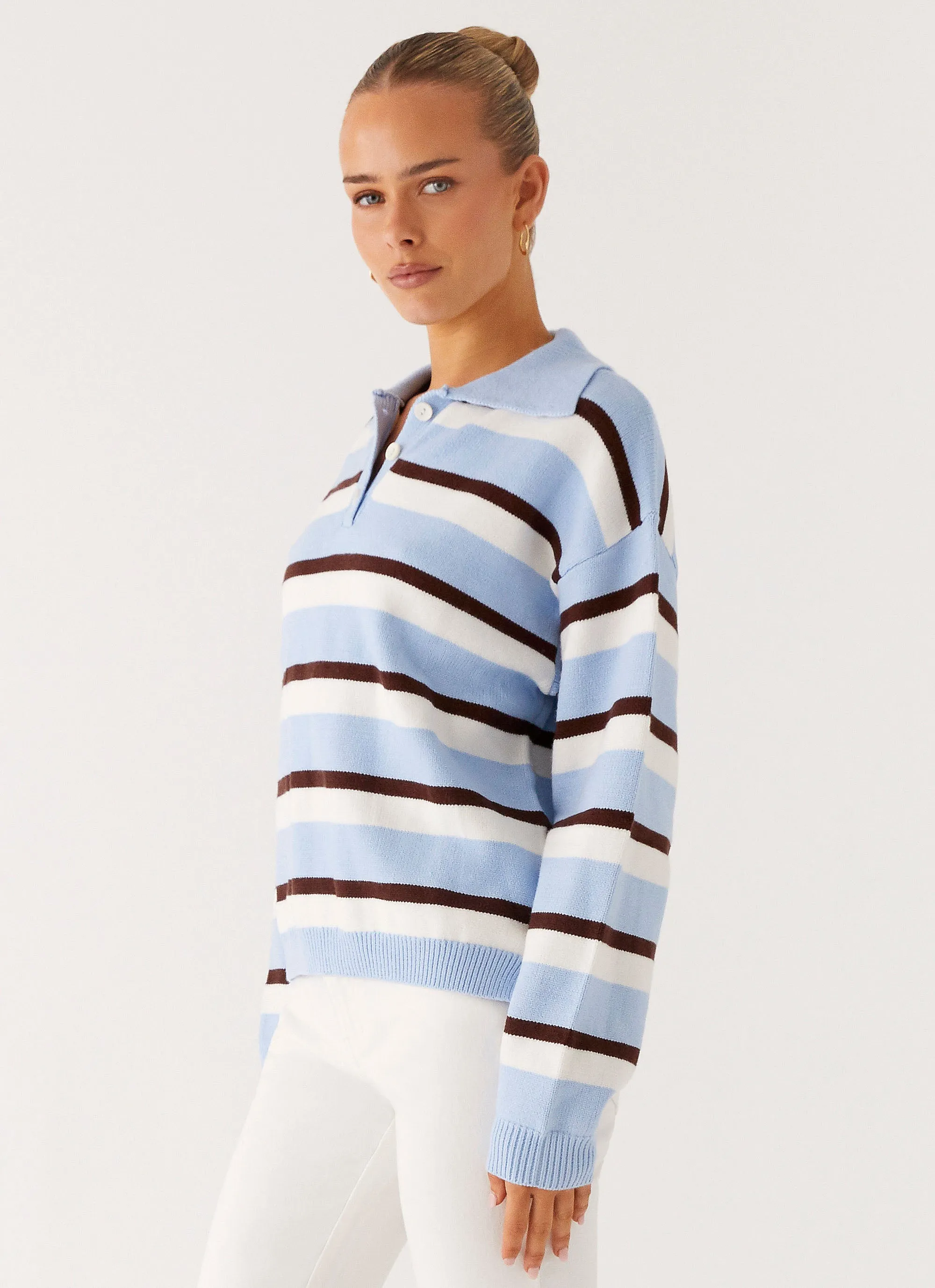 Liana Striped Polo - Blue Stripe Snap Closure System