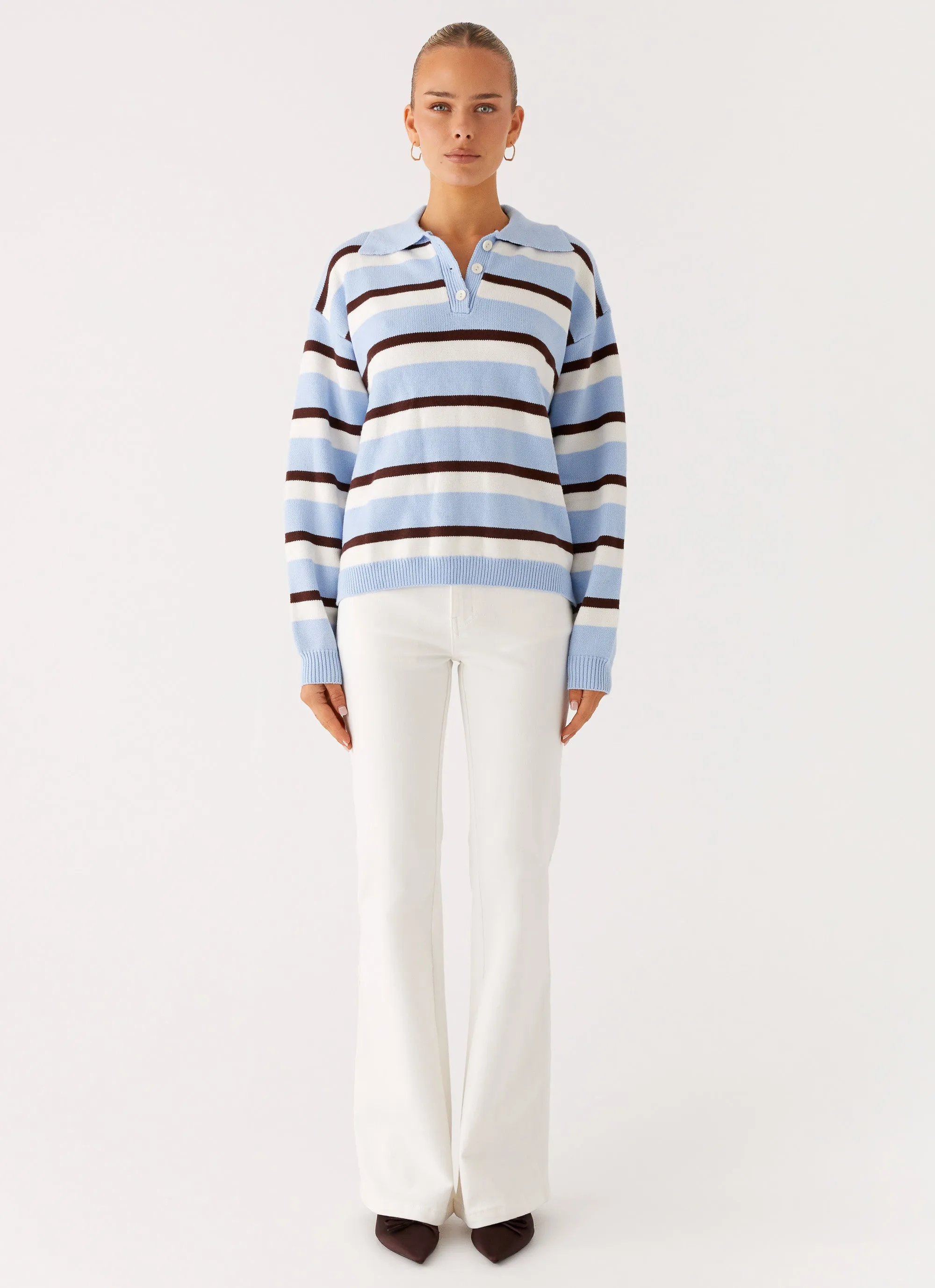 Liana Striped Polo - Blue Stripe Elastic Binding