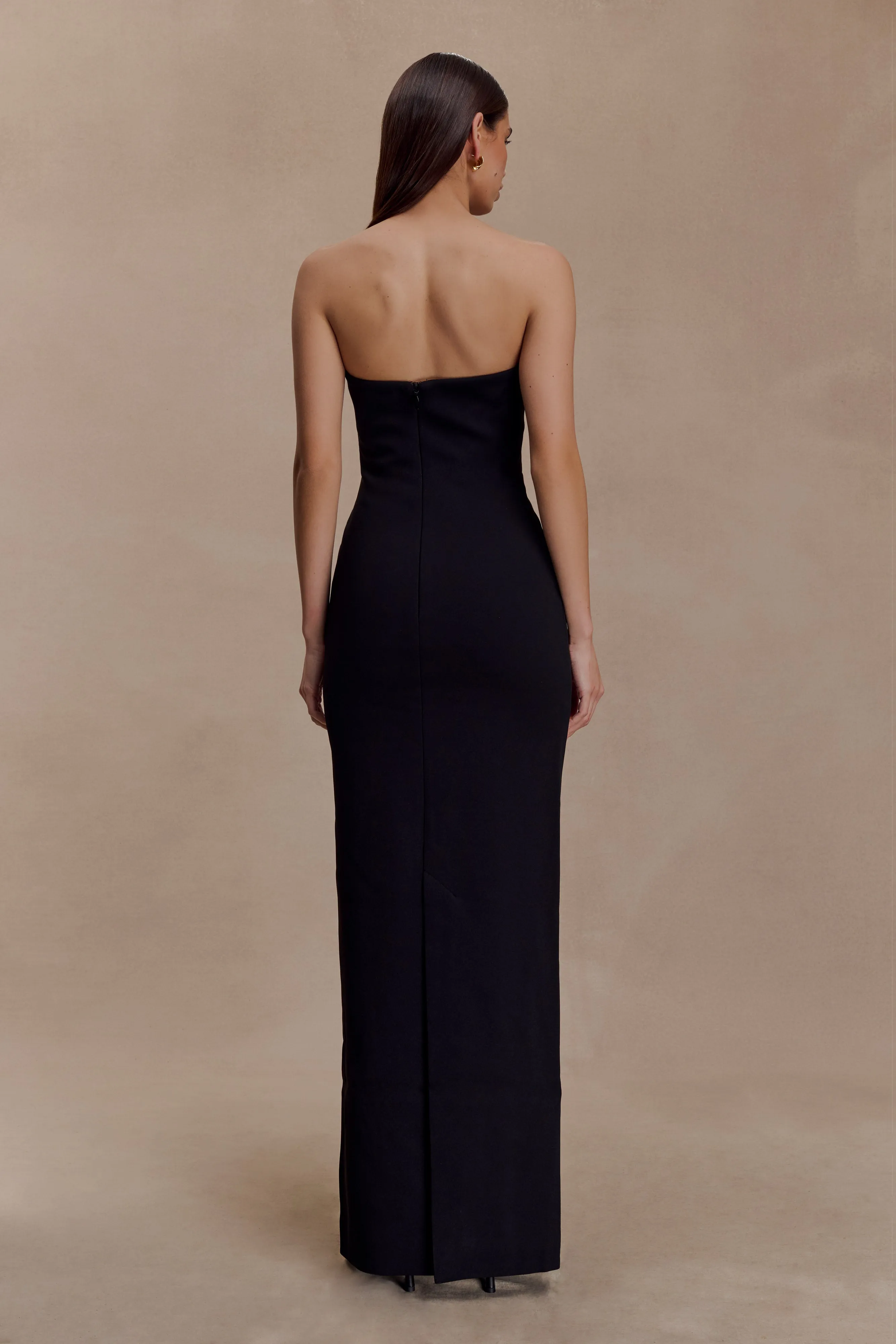 Airy Weave Layered Volume Lianne Strapless Maxi Dress - Black