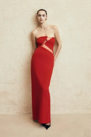 Sleek Waist Lianne Strapless Maxi Dress - Red