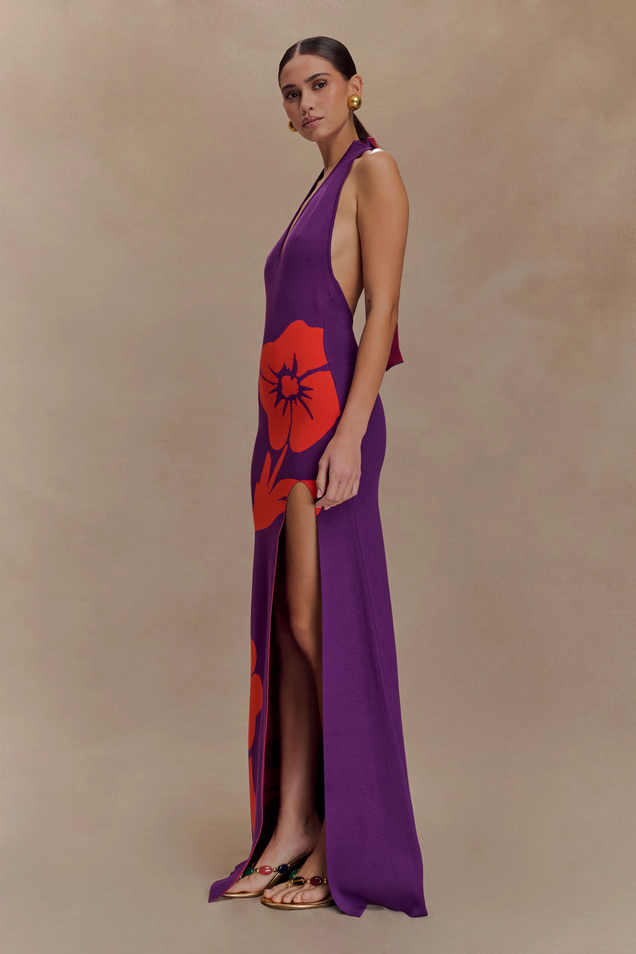 SeamlessConstruction Stacy Knit Halter Maxi Dress - Purple/Red