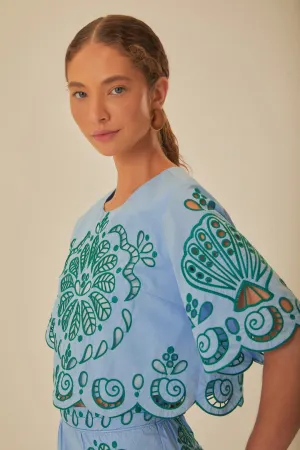 Adjustable Drawcord Light Blue And Green Graphic Richelieu Crop Top