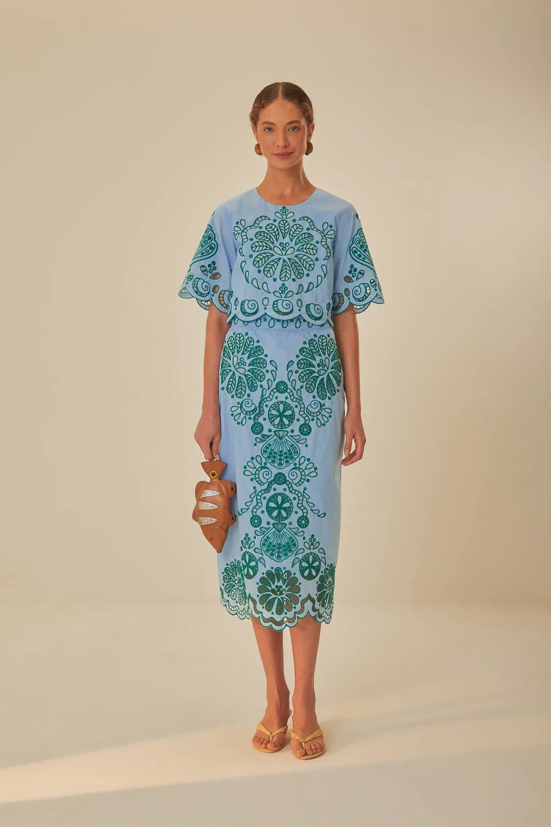 Comfortable Jumpsuit Light Blue And Green Graphic Richelieu Crop Top