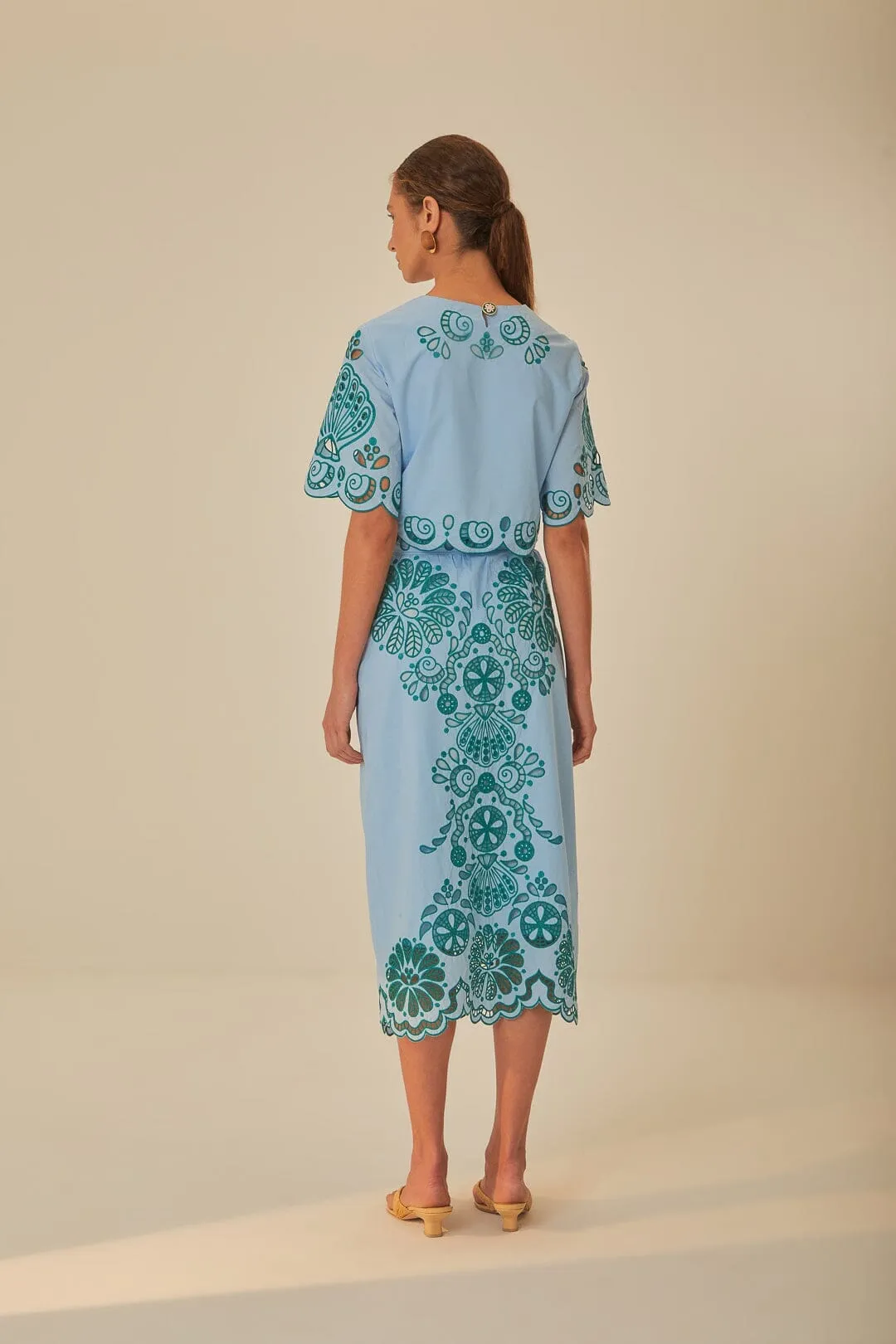 Chill Wear Light Blue And Green Graphic Richelieu Midi Skirt