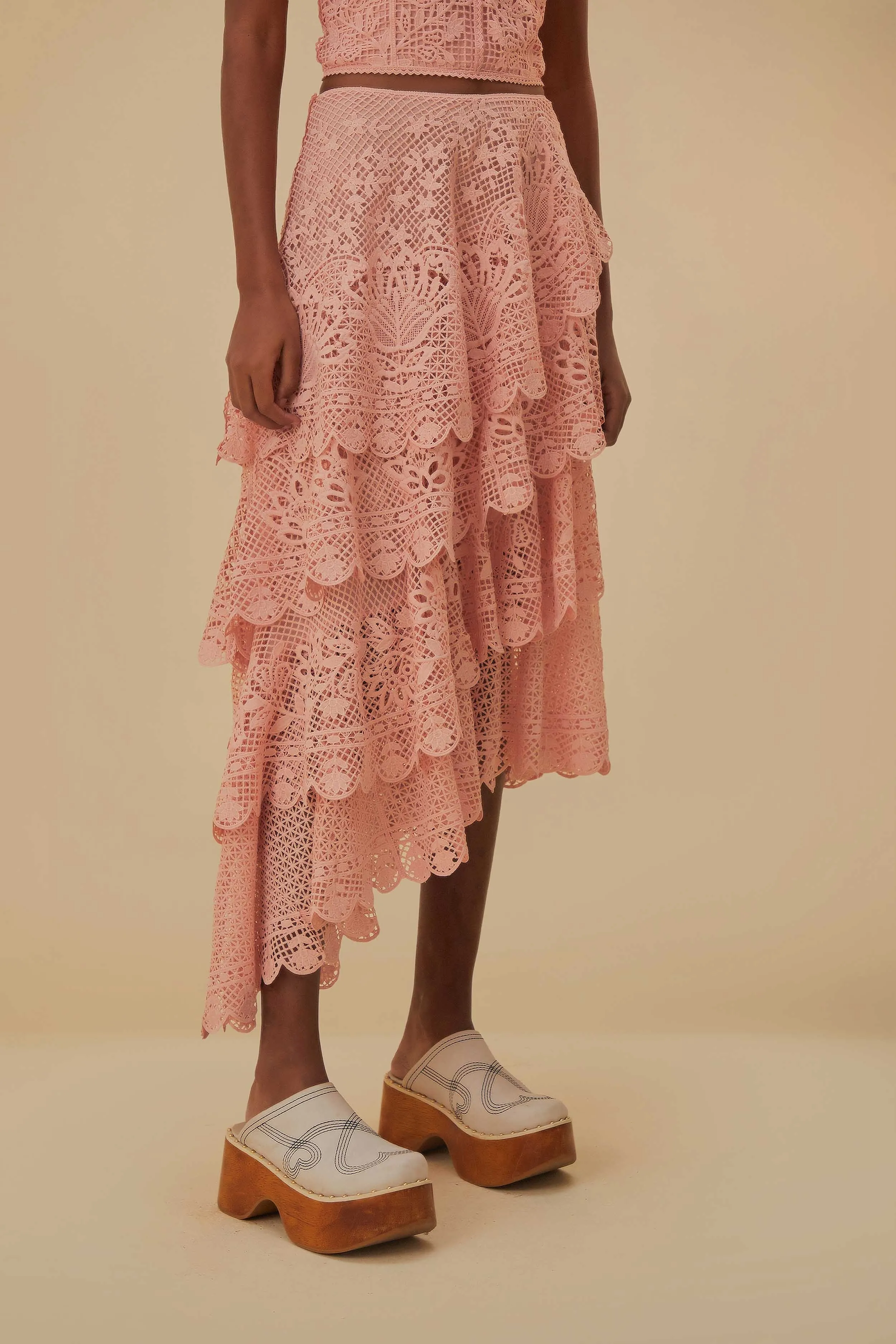 Light Pink Guipure Layered Maxi Skirt Local Artisan Fresh Aesthetic