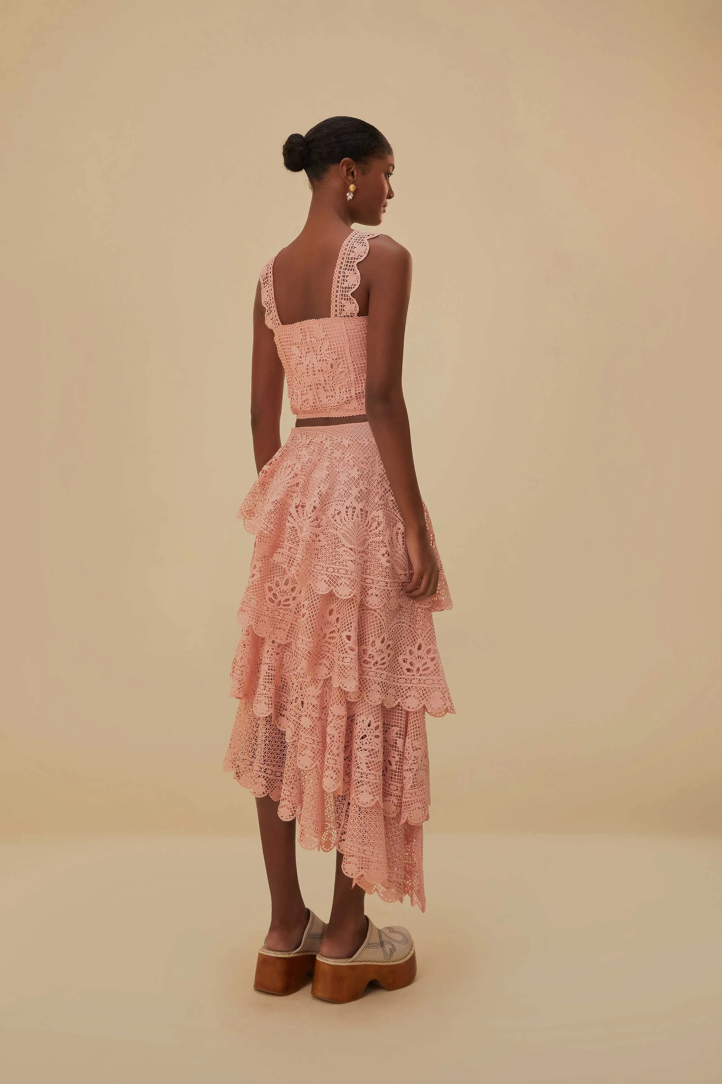 Light Pink Guipure Layered Maxi Skirt Bold Finish Classic Choice