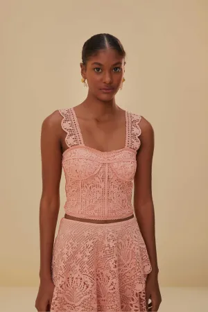 Love Glow Light Pink Guipure Sleeveless Crop Top