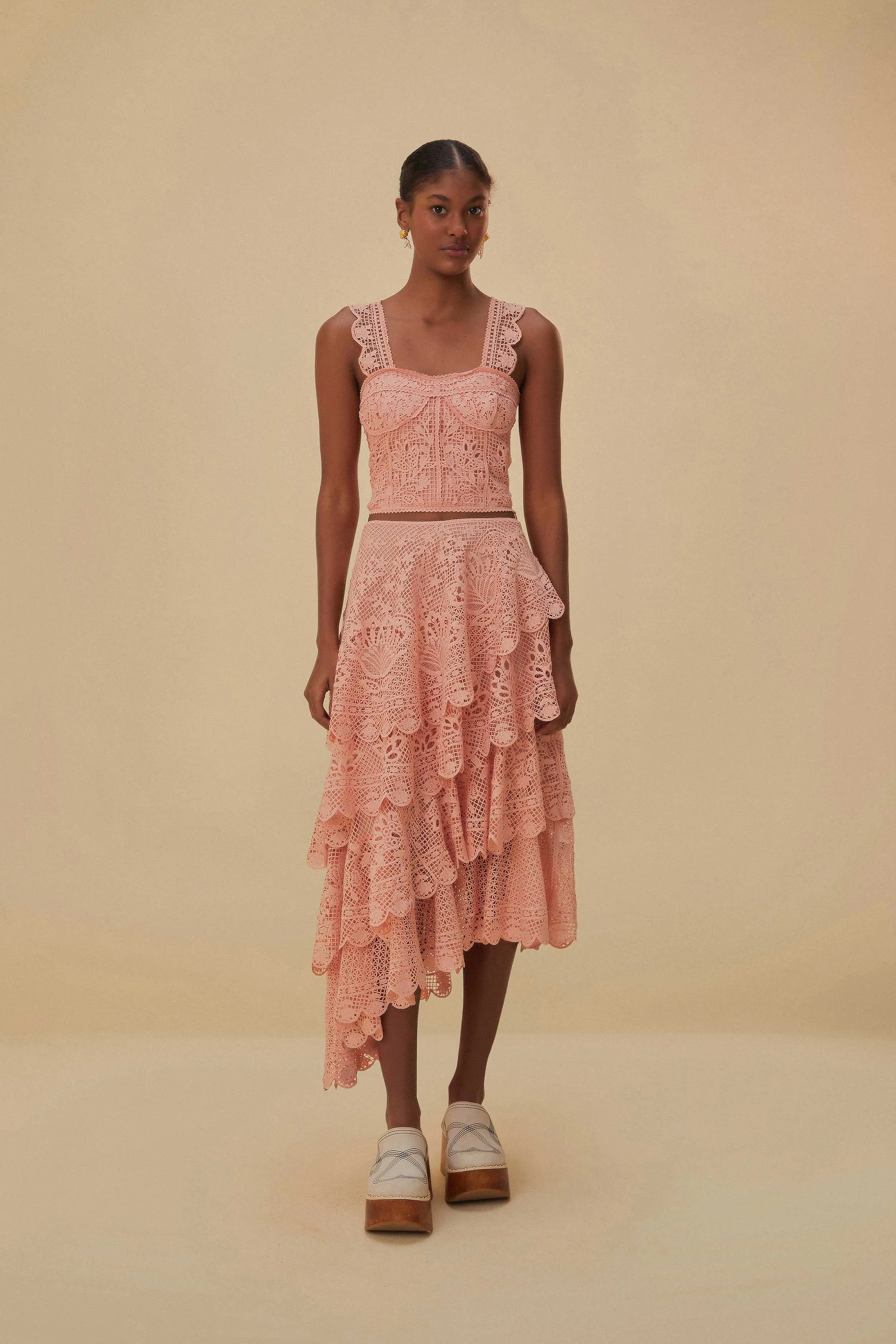 Light Pink Guipure Sleeveless Crop Top Formal Wear