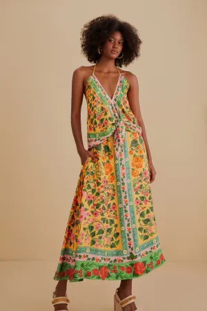 Chill Tones Water Repellent Finish Light Yellow Heart Ivy Midi Skirt