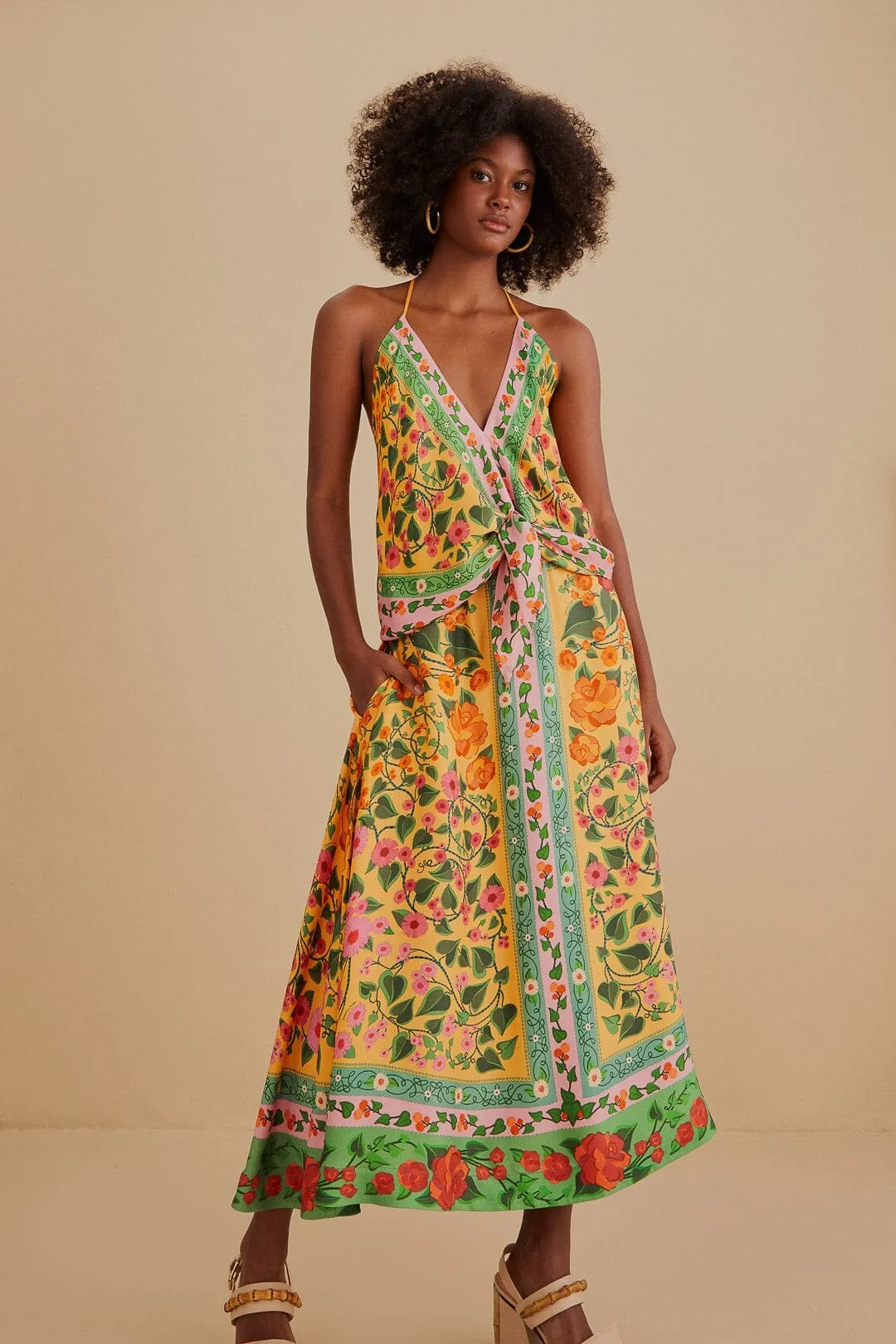 Chill Tones Water Repellent Finish Light Yellow Heart Ivy Midi Skirt