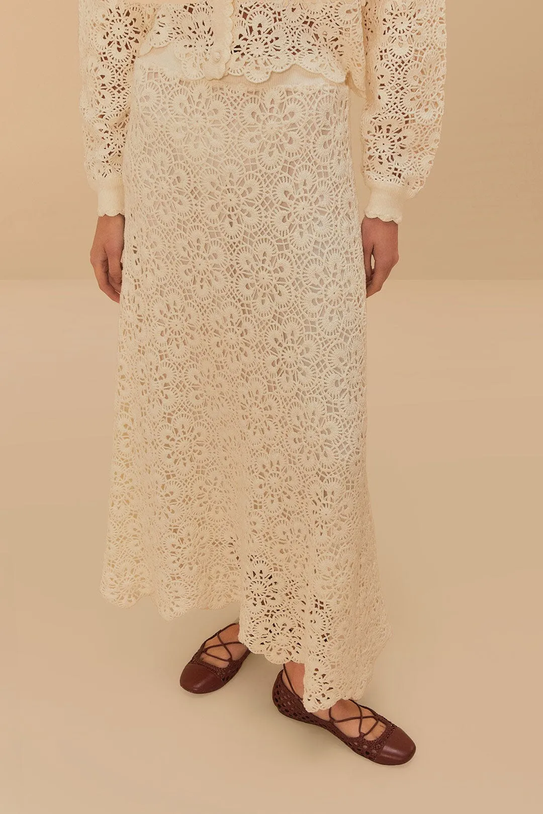 Summer Outfit Off-White Flower Crochet Skirt