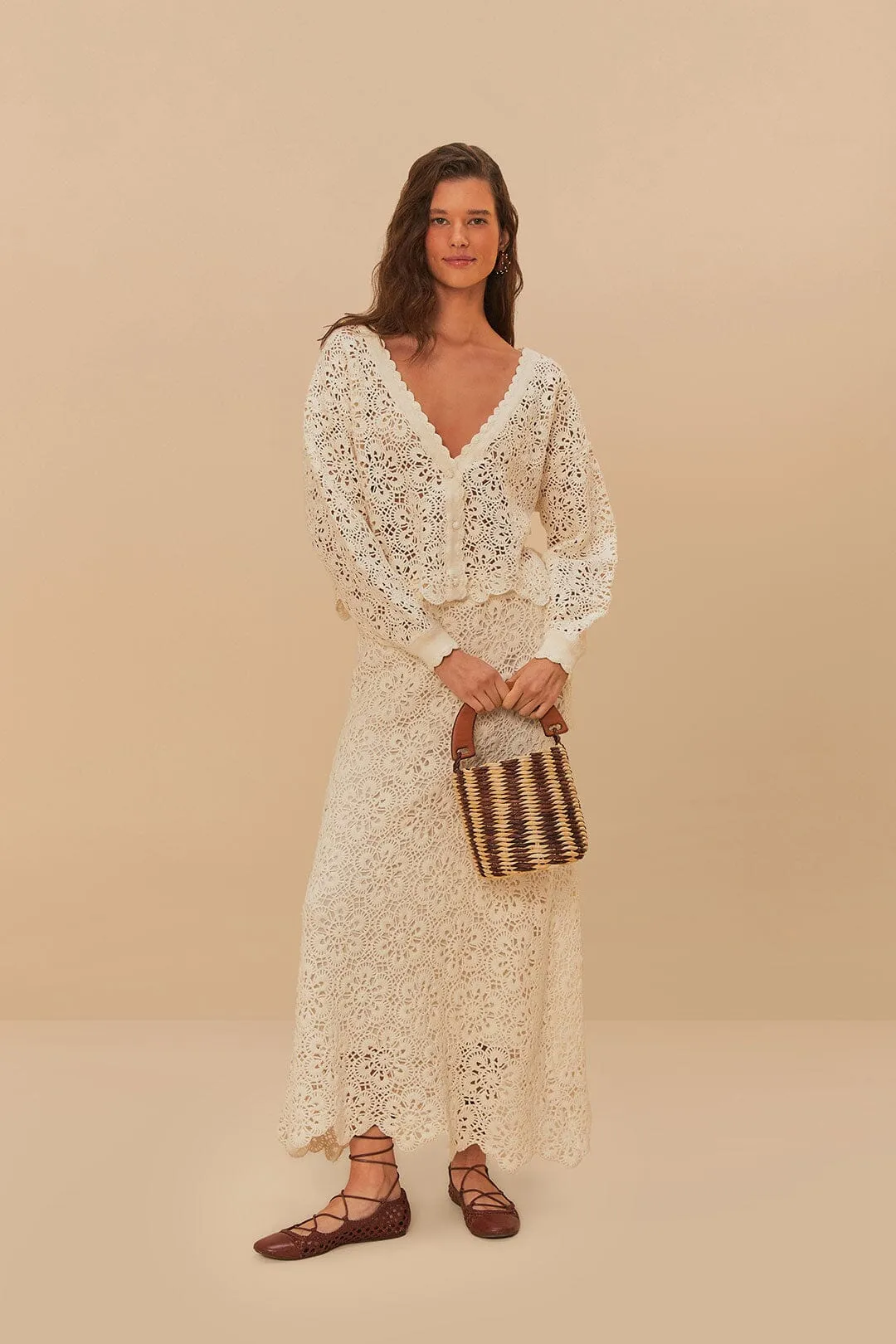 Off-White Flower Crochet Skirt Pleated design