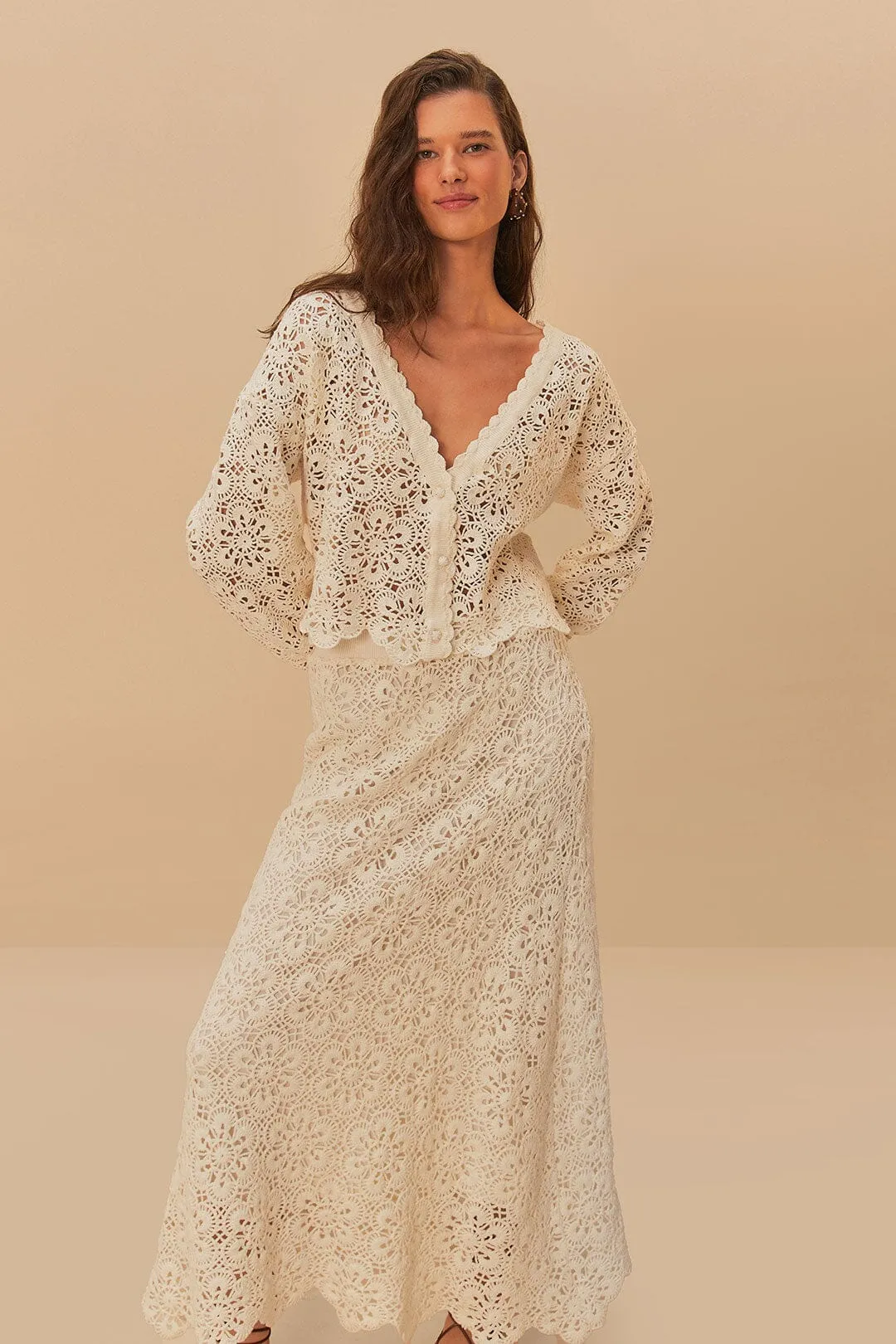 Breathable Quick Wear Off-White Flower Crochet Skirt