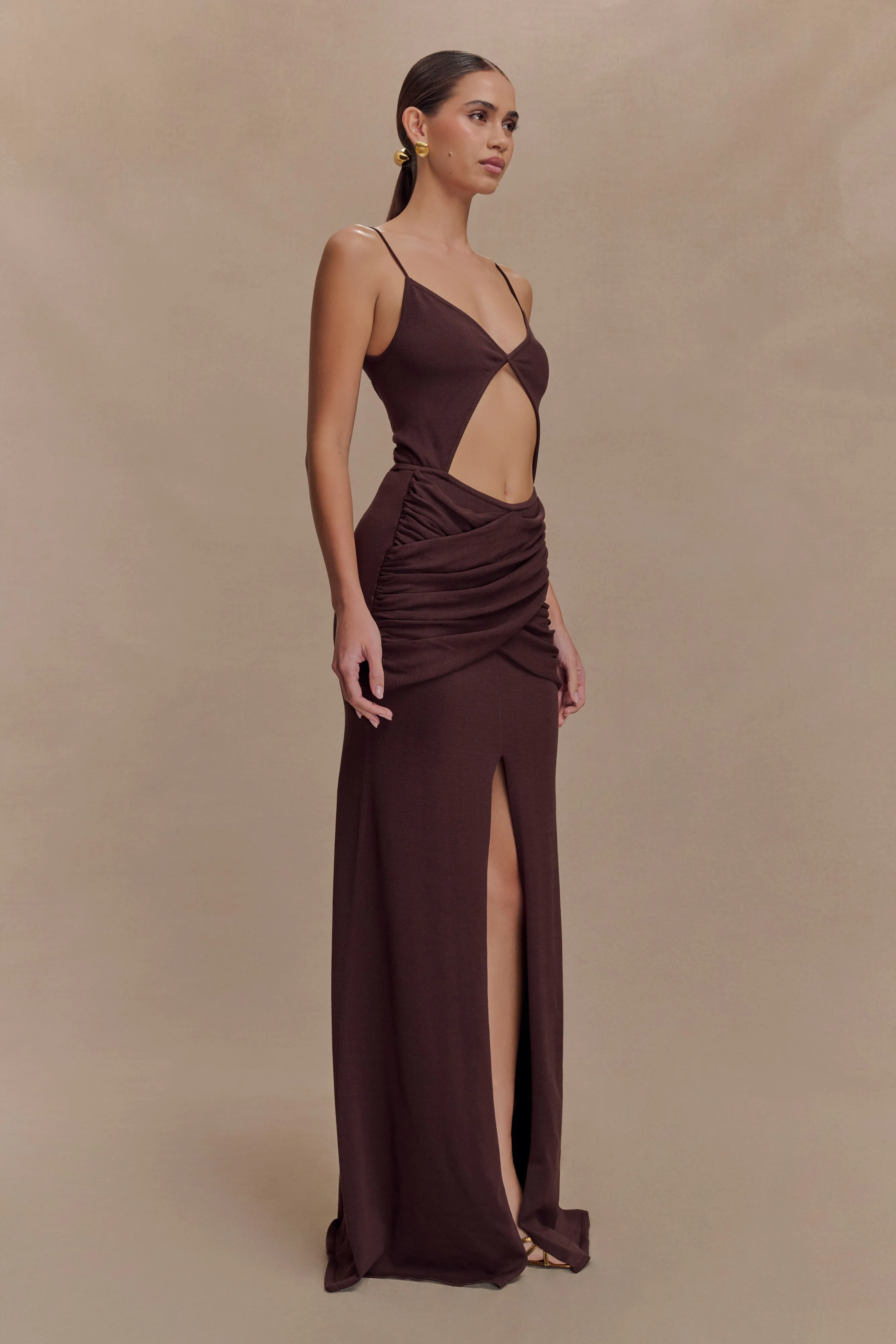 Adjustable-Straps Reama Wrap Over Knit Maxi Dress - Chocolate