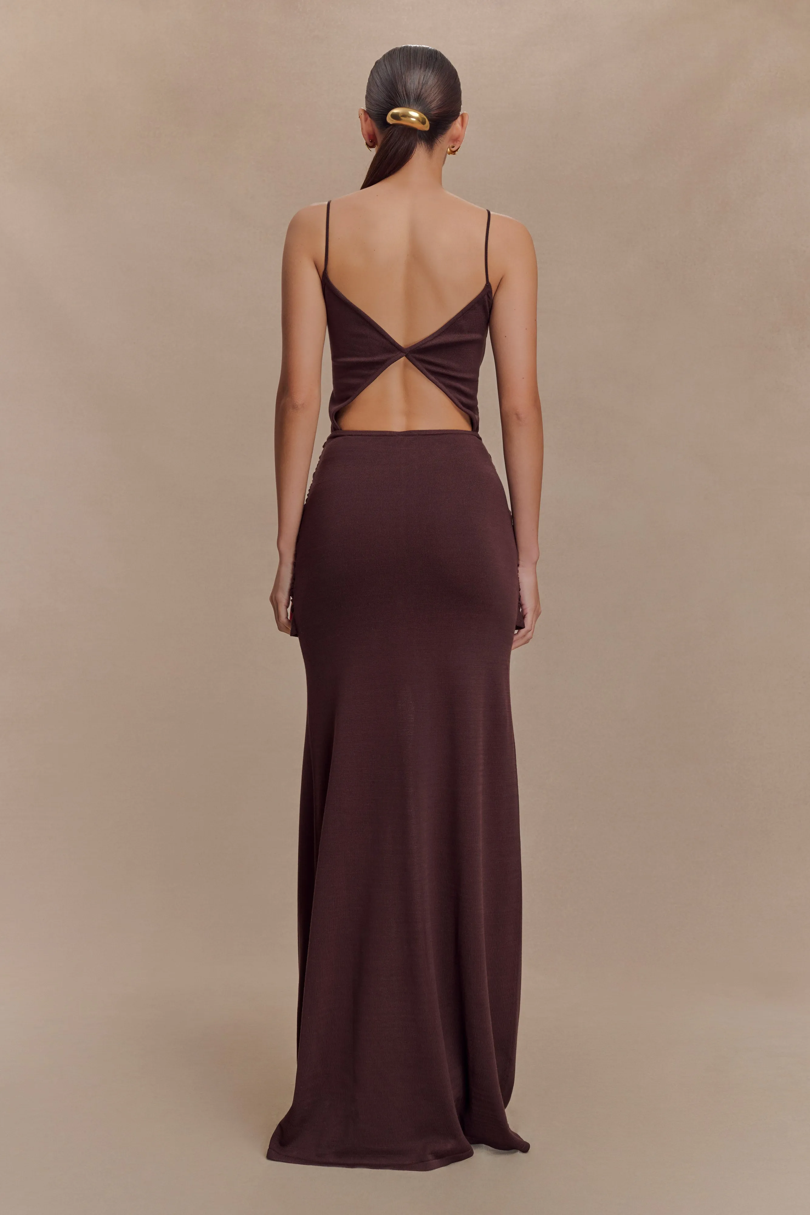 Reama Wrap Over Knit Maxi Dress - Chocolate Cozy Energy Smart Design
