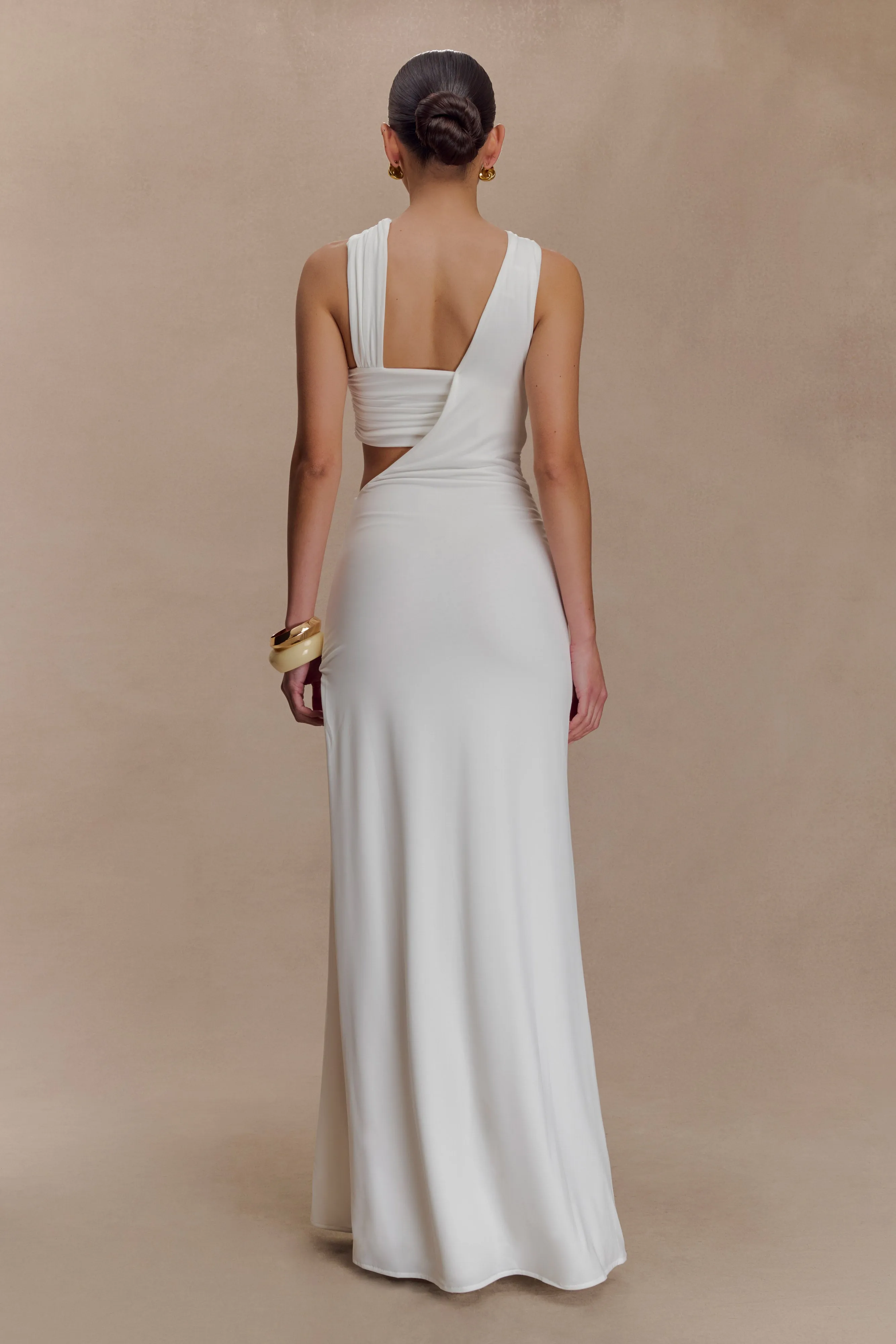 Lottie Slinky Maxi Dress With Split - White Elegant Comfort