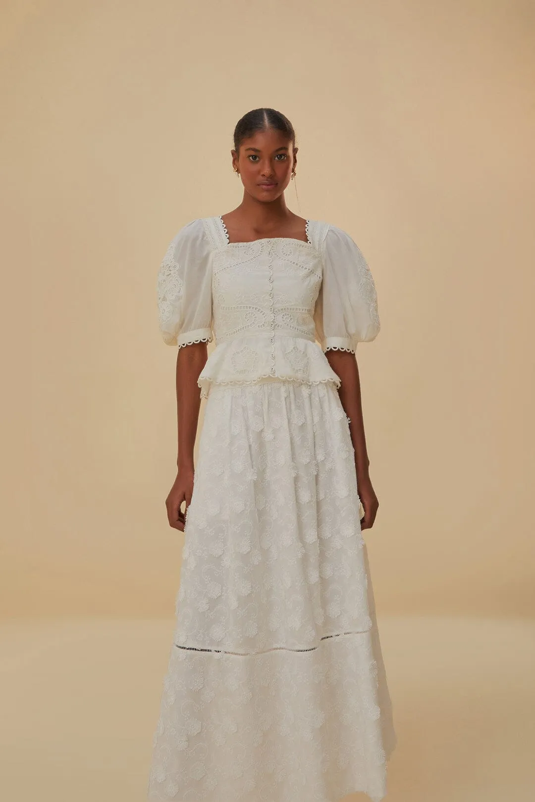 Cashmere Touch Off-White 3D Flower Midi Skirt