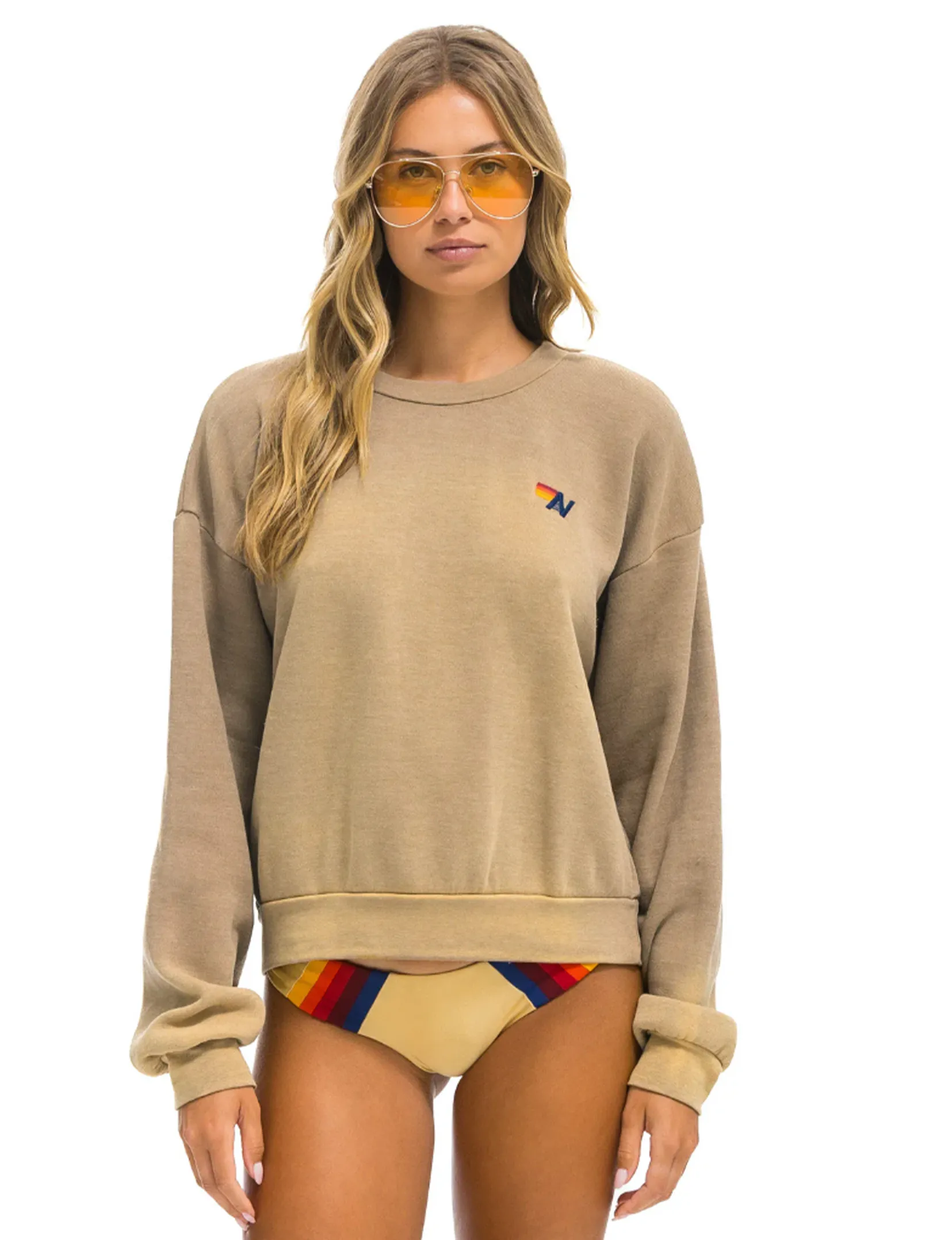 Trendy Oversized Design Relaxed Essential Crew Sweatshirt, Faded Tan