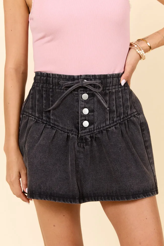 Reimagined Classic Neat Finish Little By Little Black Drawstring Denim Skirt SALE