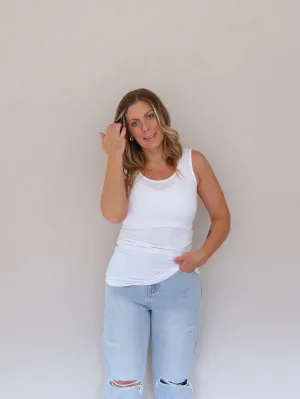 Logan Singlet - White Tele - operated Ribbed Cuffs