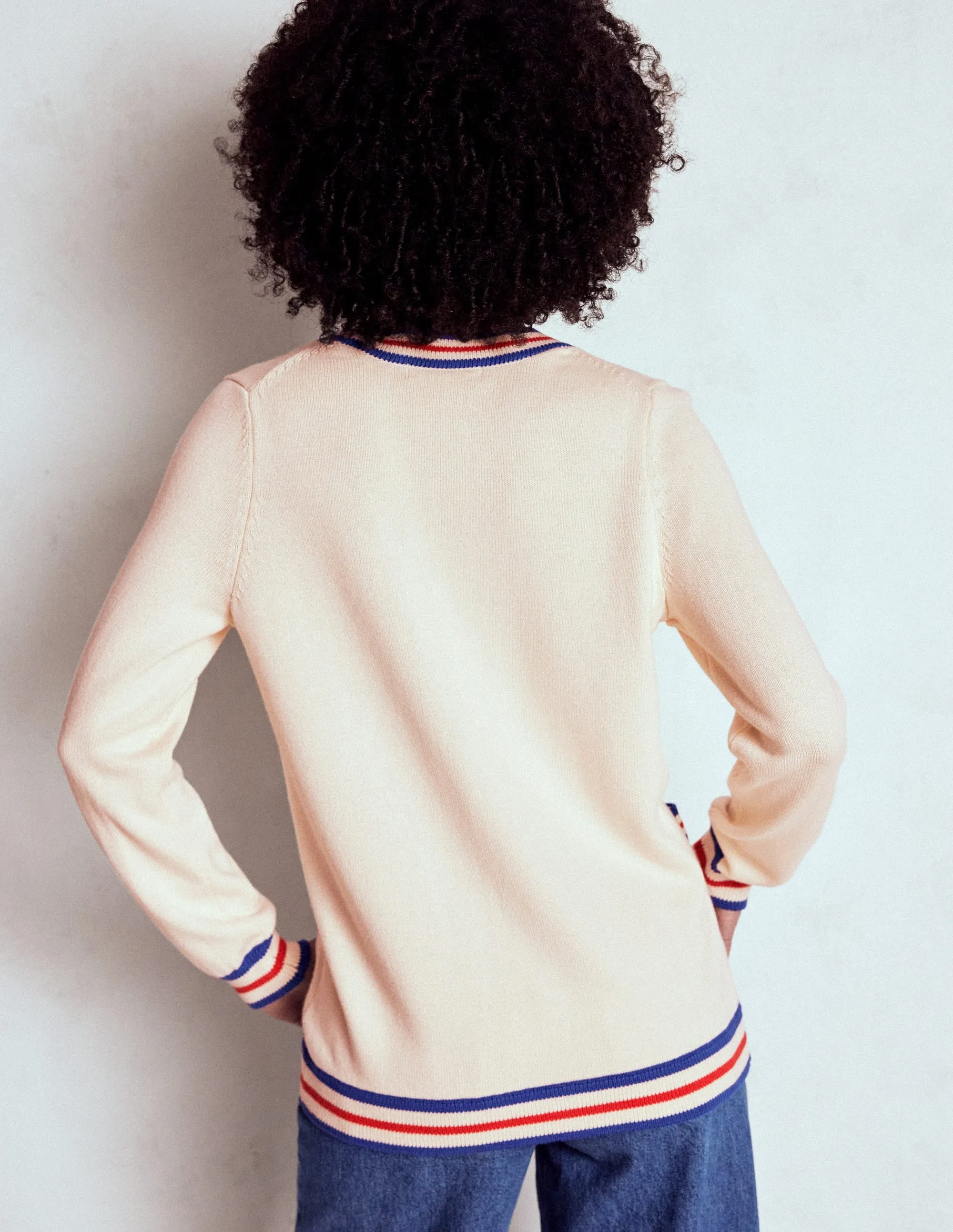 Long Cotton V-neck Cardigan-Warm Ivory Twisted Cable Pattern