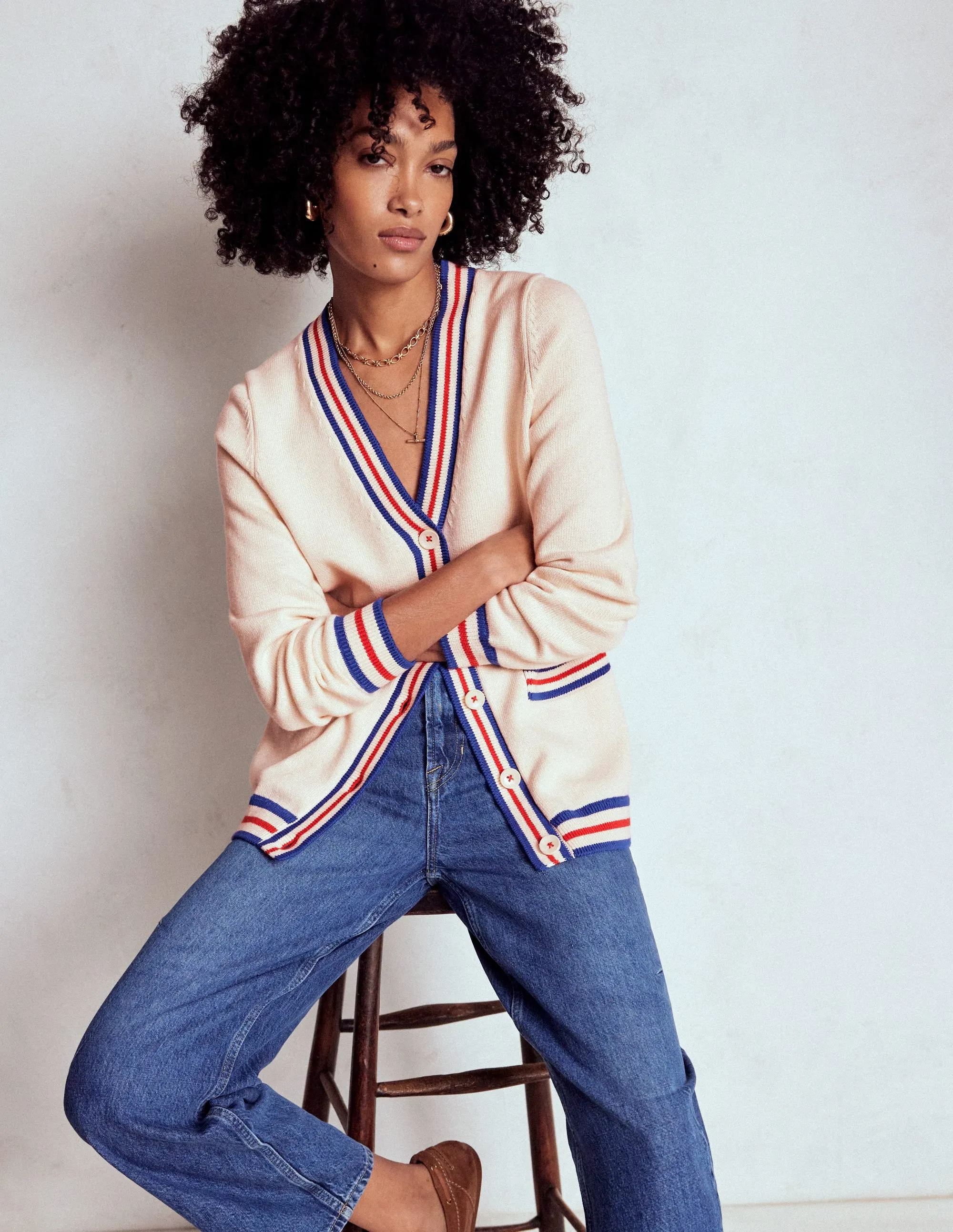 Long Cotton V-neck Cardigan-Warm Ivory UPF Protection