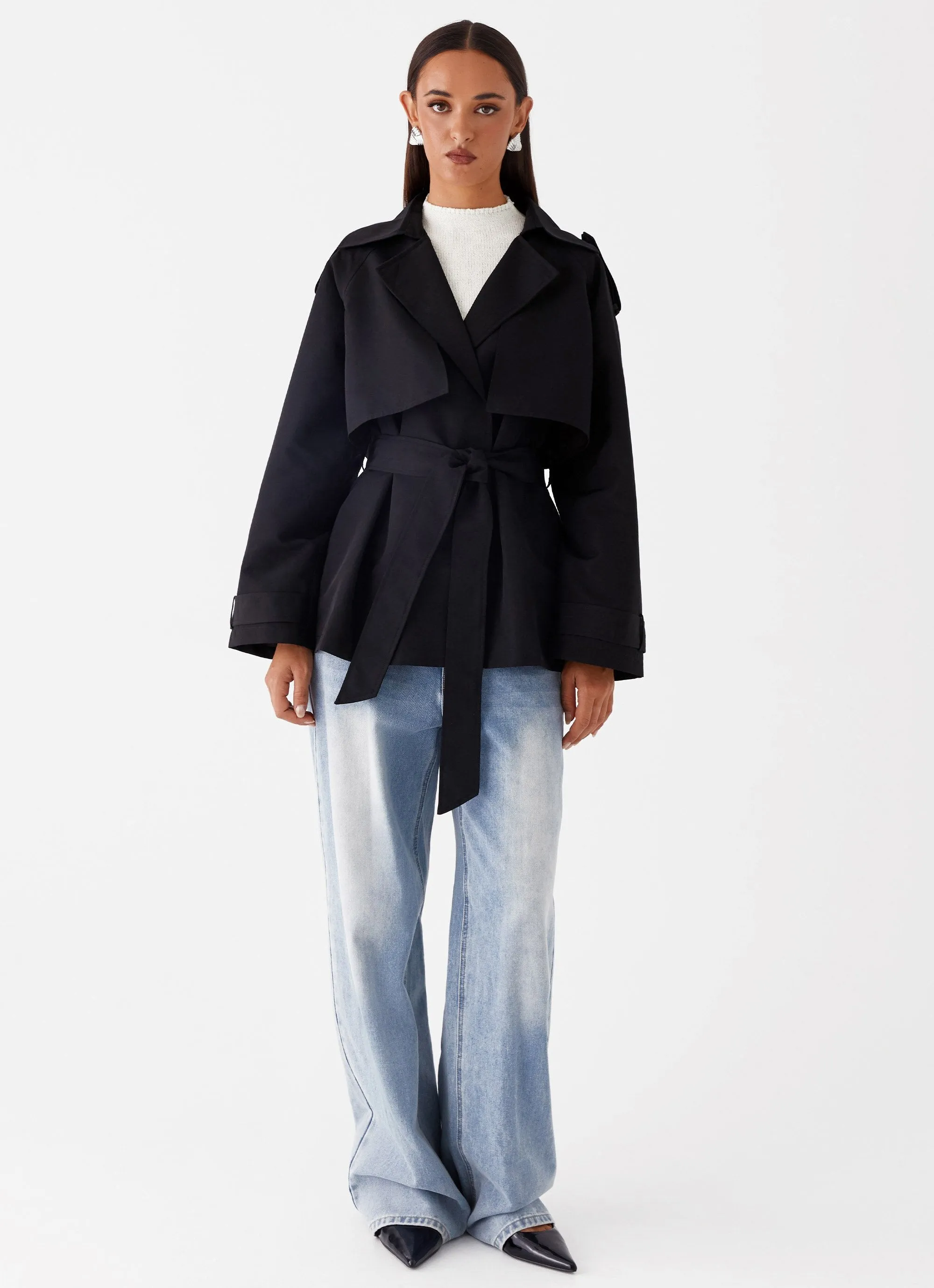 Secure Closure Systems Ace Of Spades Cropped Trench Coat - Black