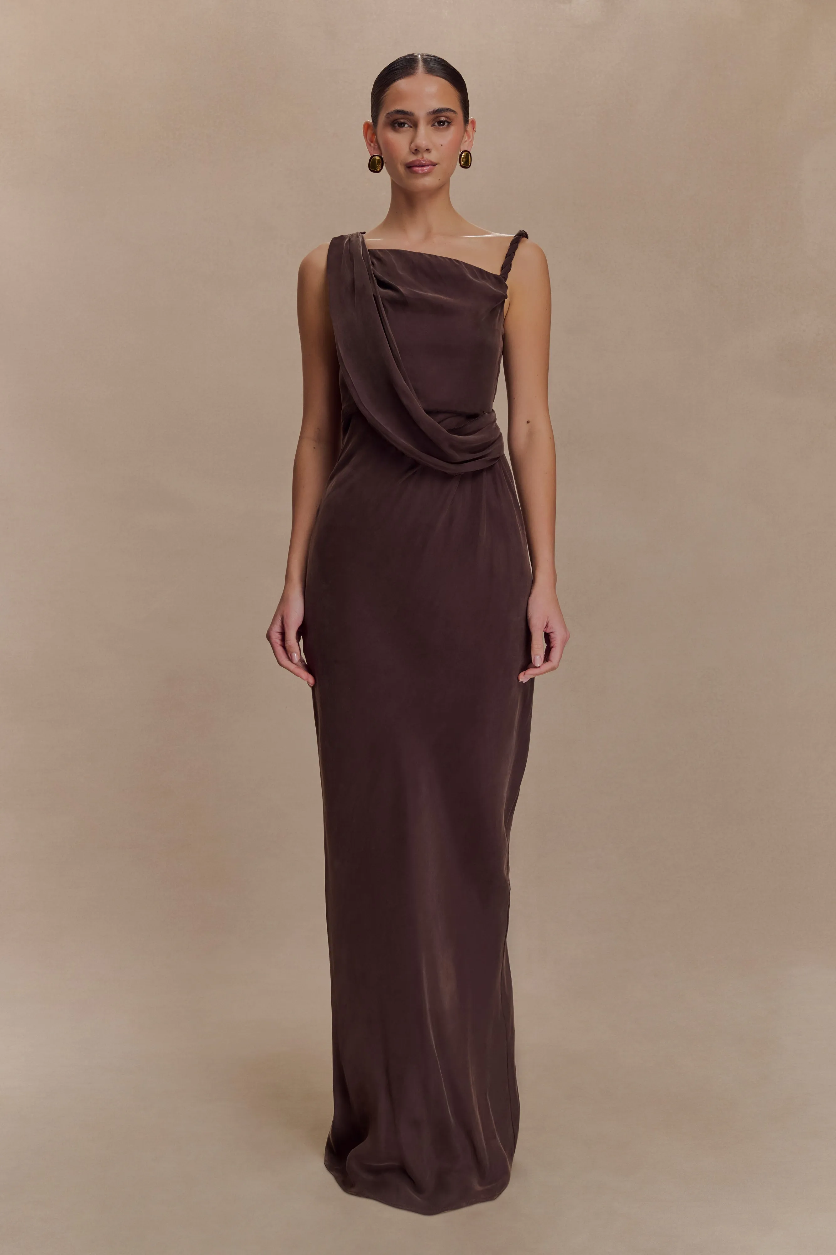 Boho Tone Lorieanne Draped Maxi Dress - Dark Chocolate