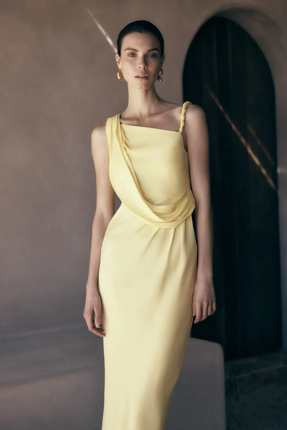 Lorieanne Draped Maxi Dress - Lemon Soft Vibes