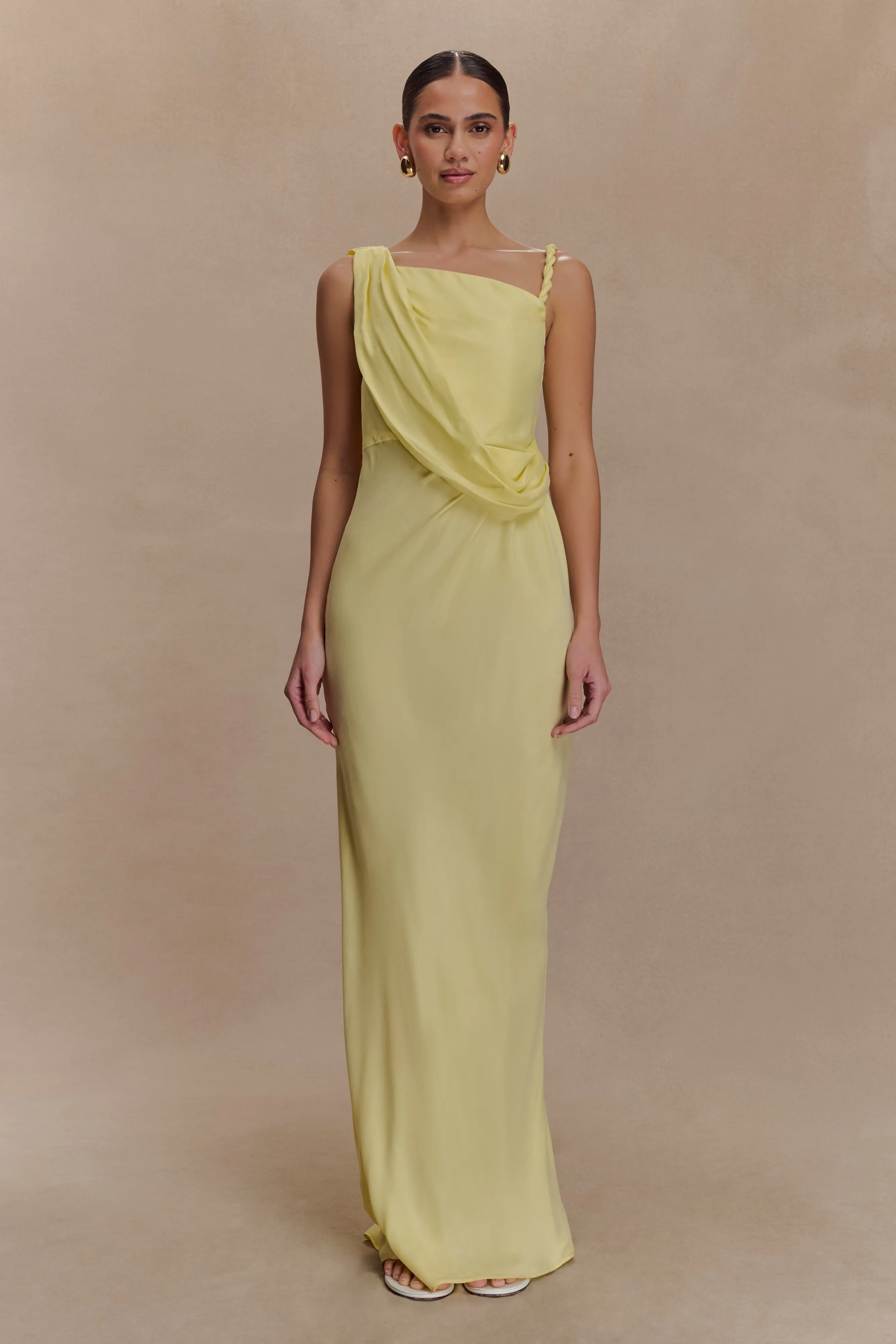 Lorieanne Draped Maxi Dress - Lemon Soft color Back Glow