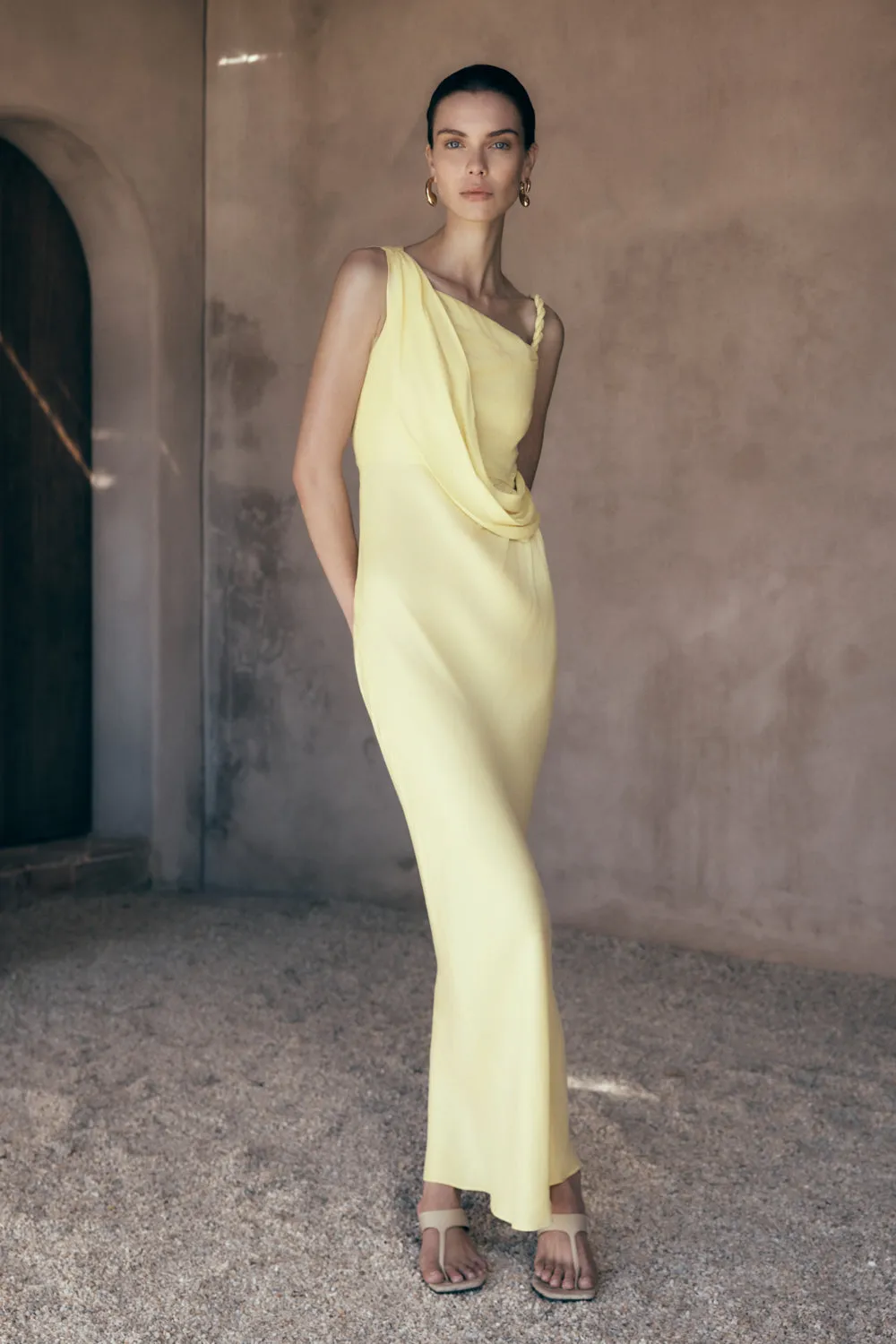 Contemporary Layer Lorieanne Draped Maxi Dress - Lemon