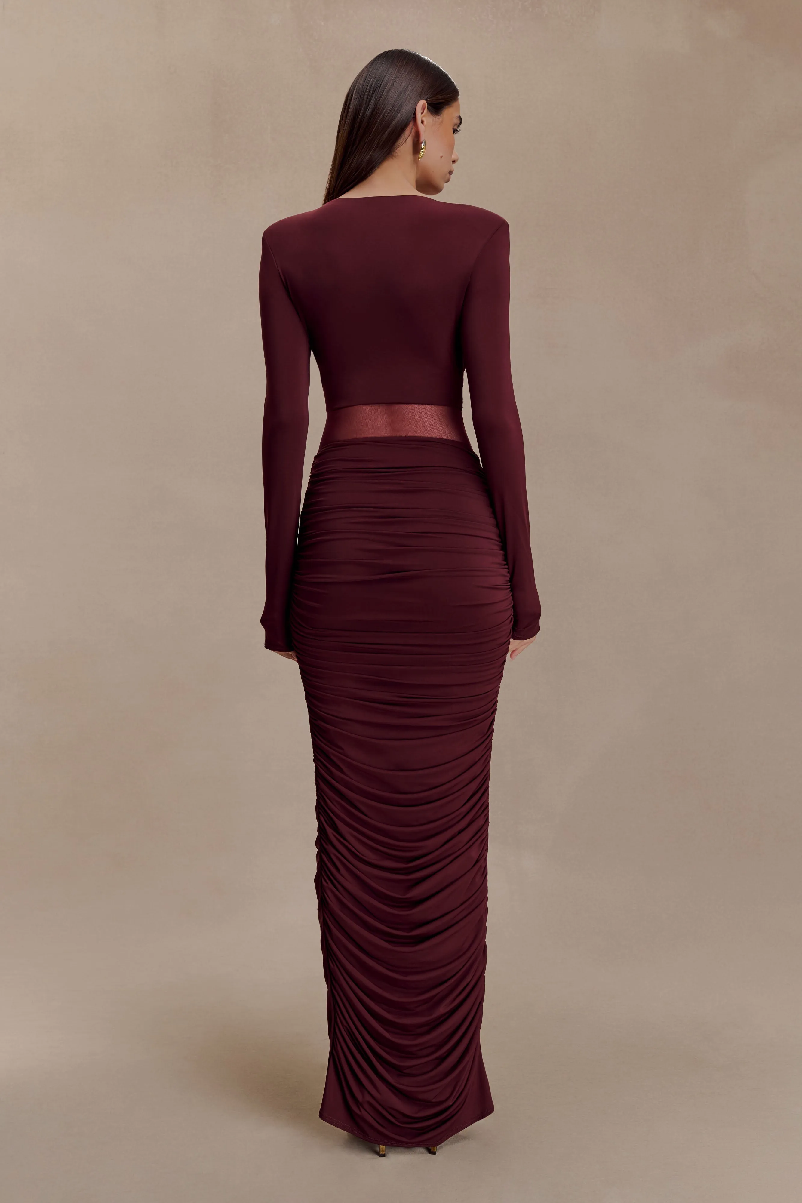 Louanne Slinky Long Sleeve Maxi Dress - Burgundy Fit Choice All Time