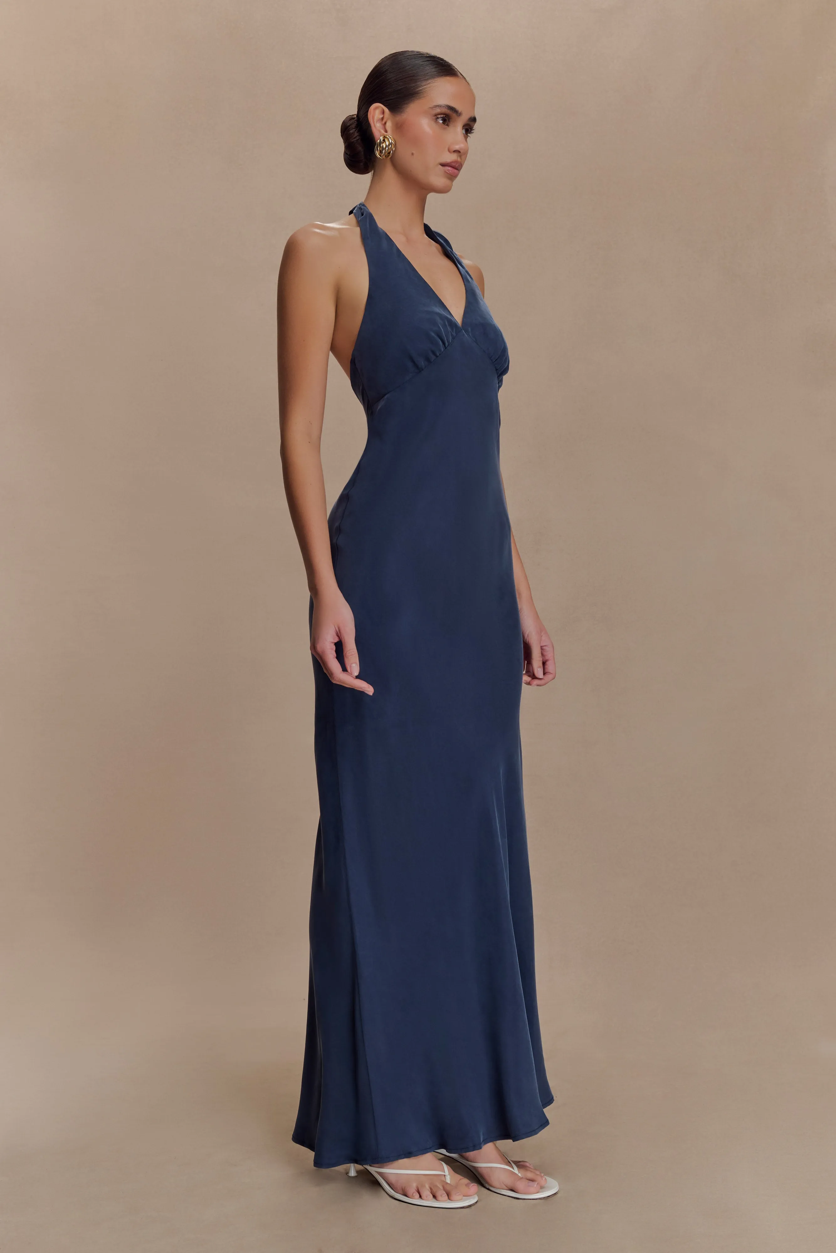 Louisiana Halter Maxi Dress - Navy Texture Mood Coffee Break