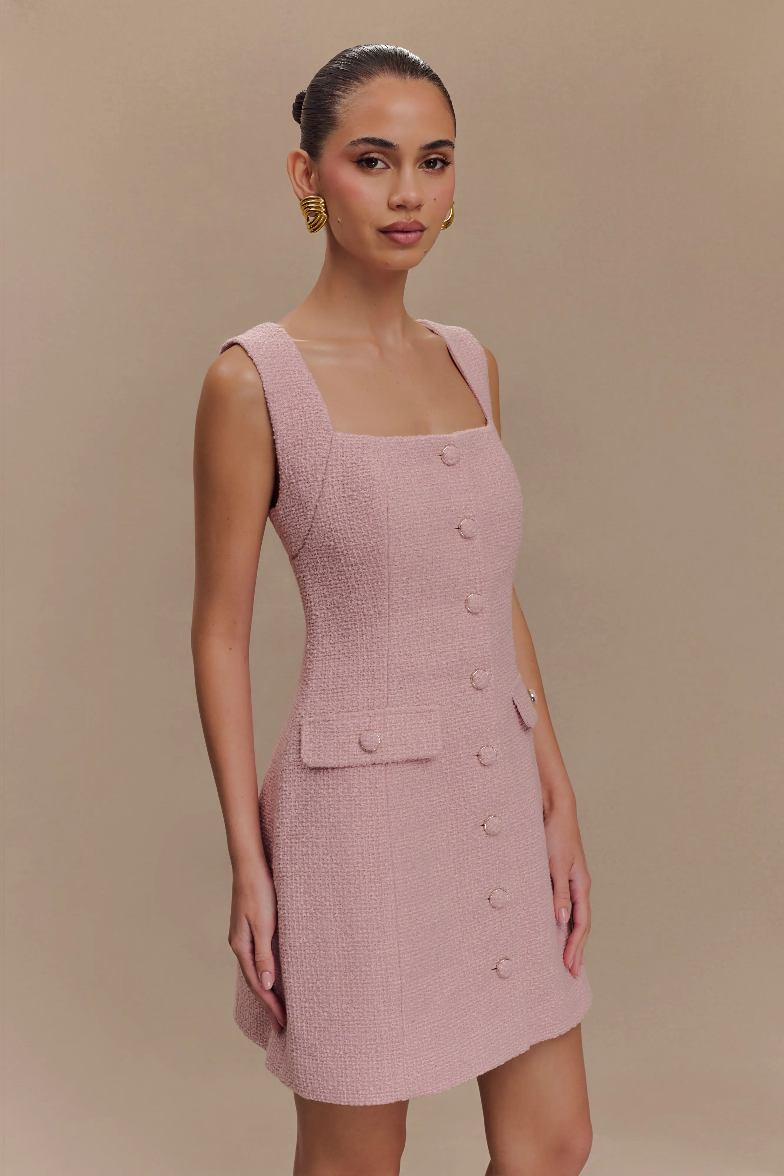 Desire Boucle Mini Dress - Powder Pink Chill Vibes Profile Enhancer