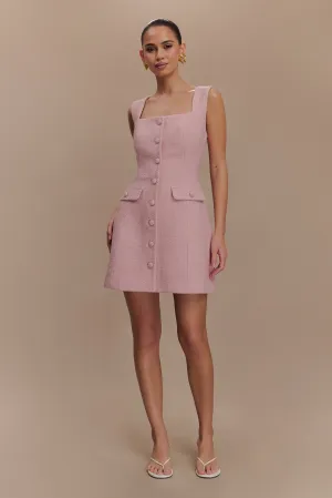 Silky-Feel Dropped-Waist Desire Boucle Mini Dress - Powder Pink