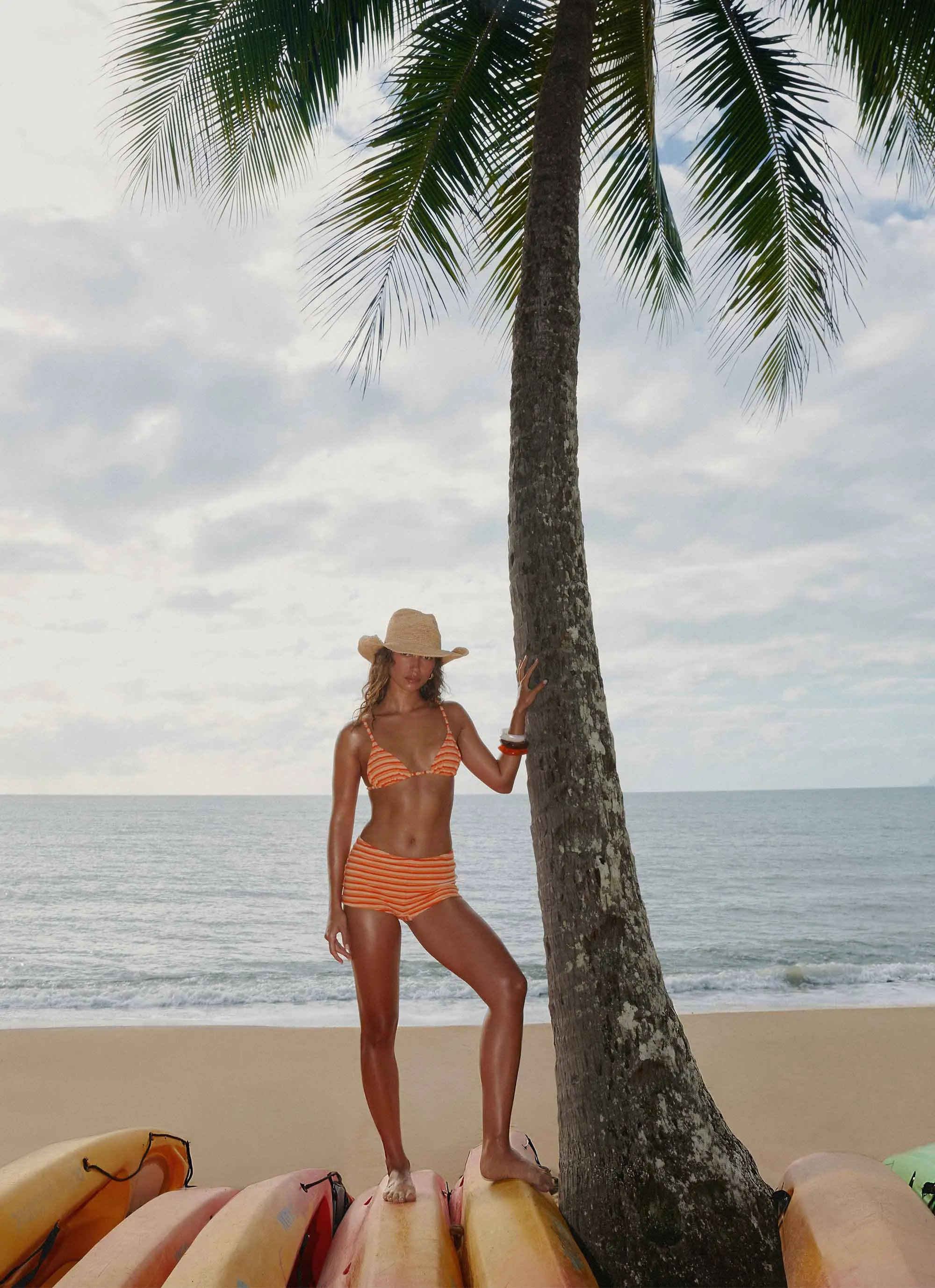 Neutral Tone Trims Calista Bikini Top - Orange Stripe