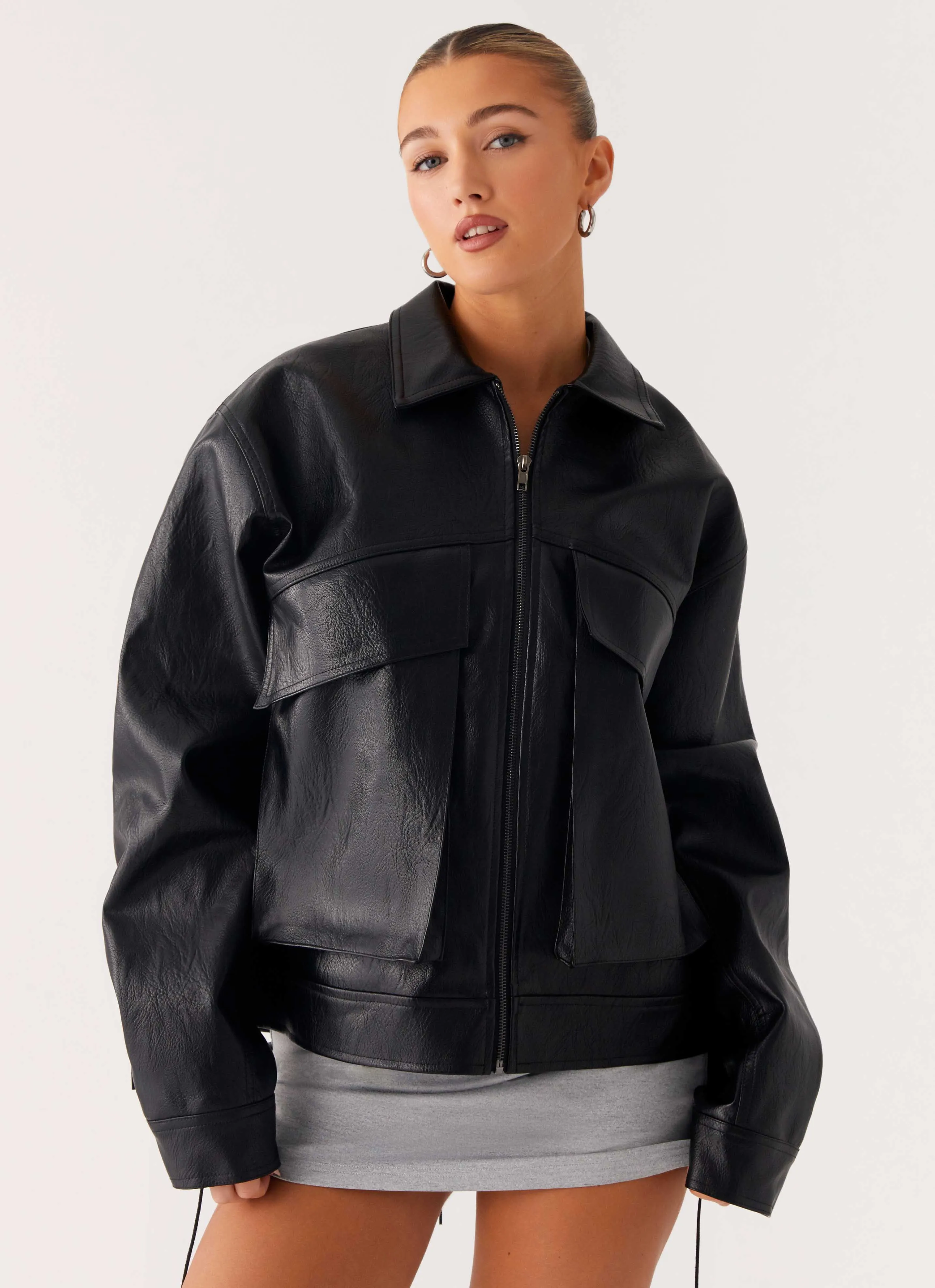 Frictionless Lining Lula Tassle Faux Leather Bomber Jacket - Black