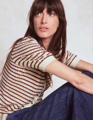 Dot Pointelle Cardigan-Warm Ivory/ Red Relax time