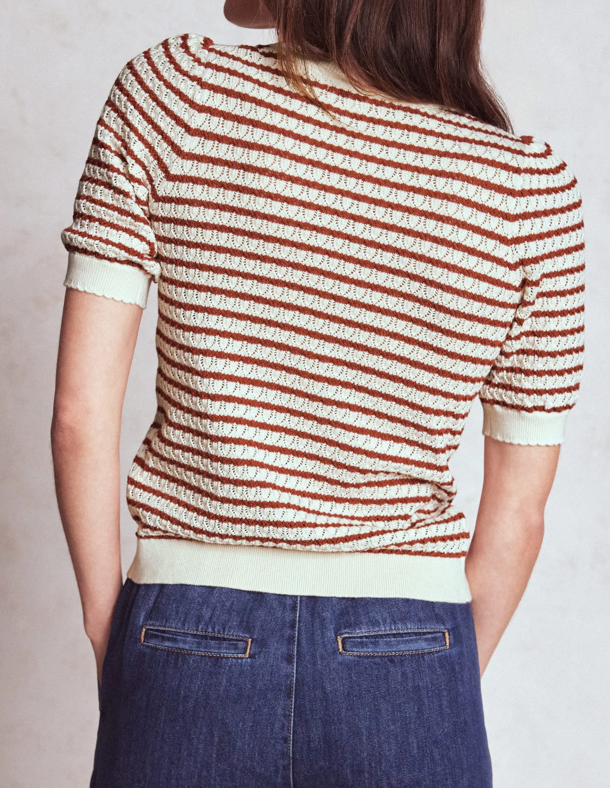 Dot Pointelle Cardigan-Warm Ivory/ Red Light Warmth