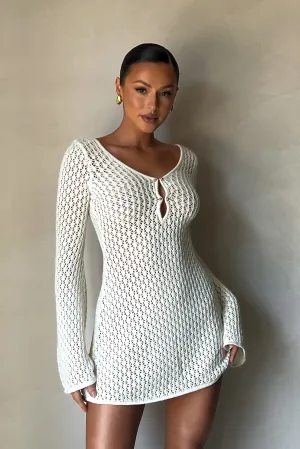 Timeless and Comfortable Polished Style Kayleigh Crochet Knit Mini Dress - White