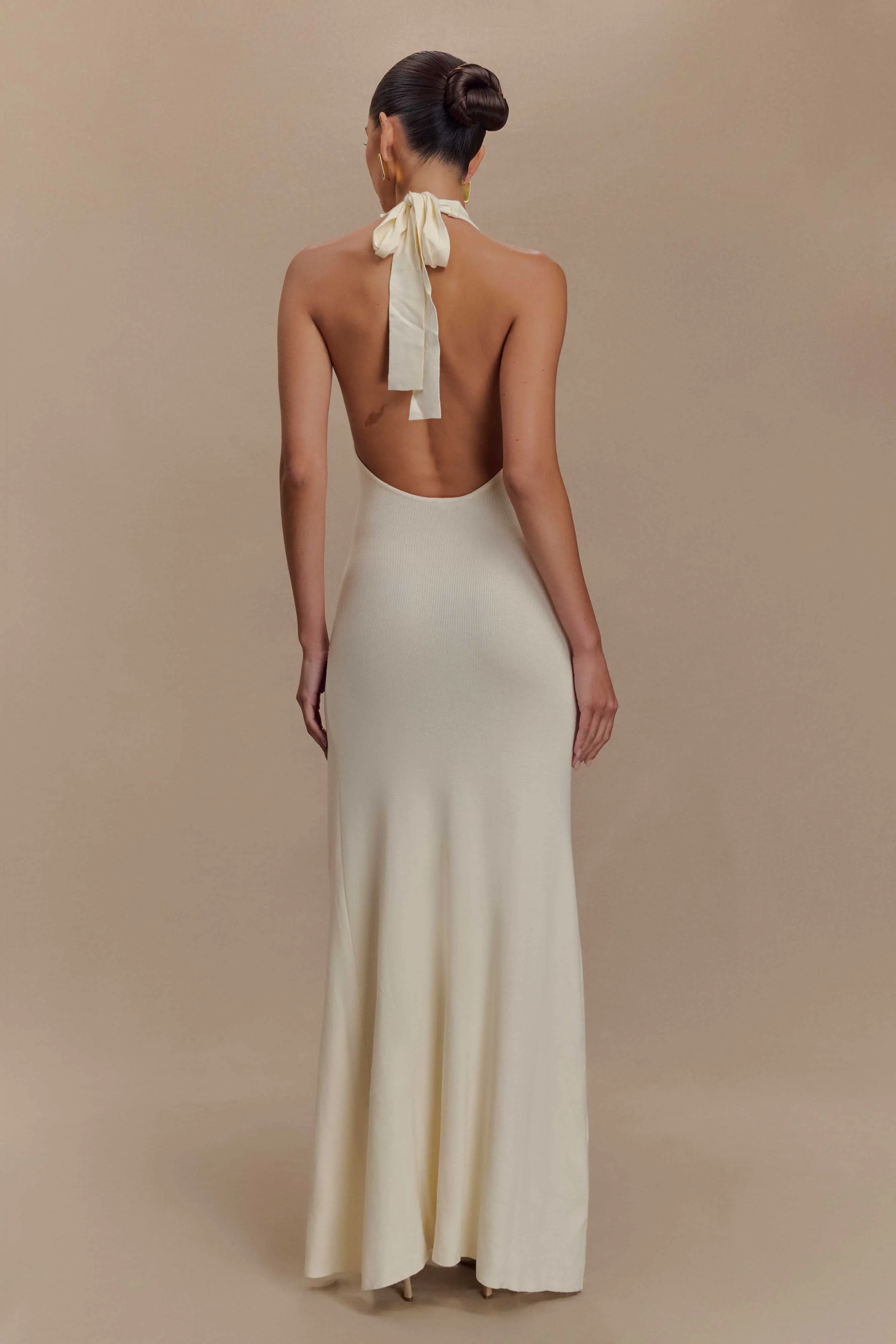 Shiloh Rose Knit Halter Maxi Dress - Ivory Multi Season Countryside-Style