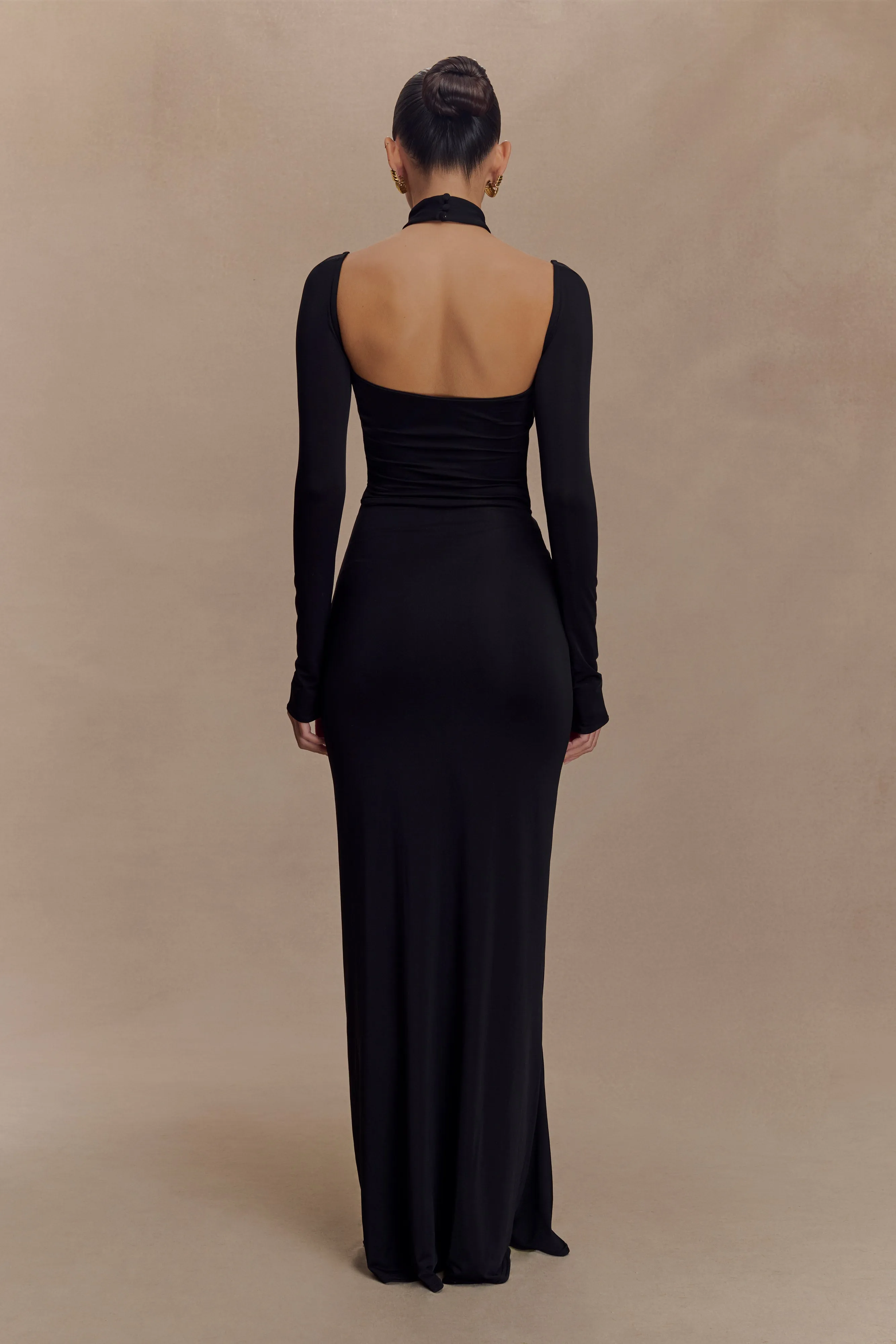 Dew Tone Lyndon Long Sleeve Slinky Maxi Dress - Black