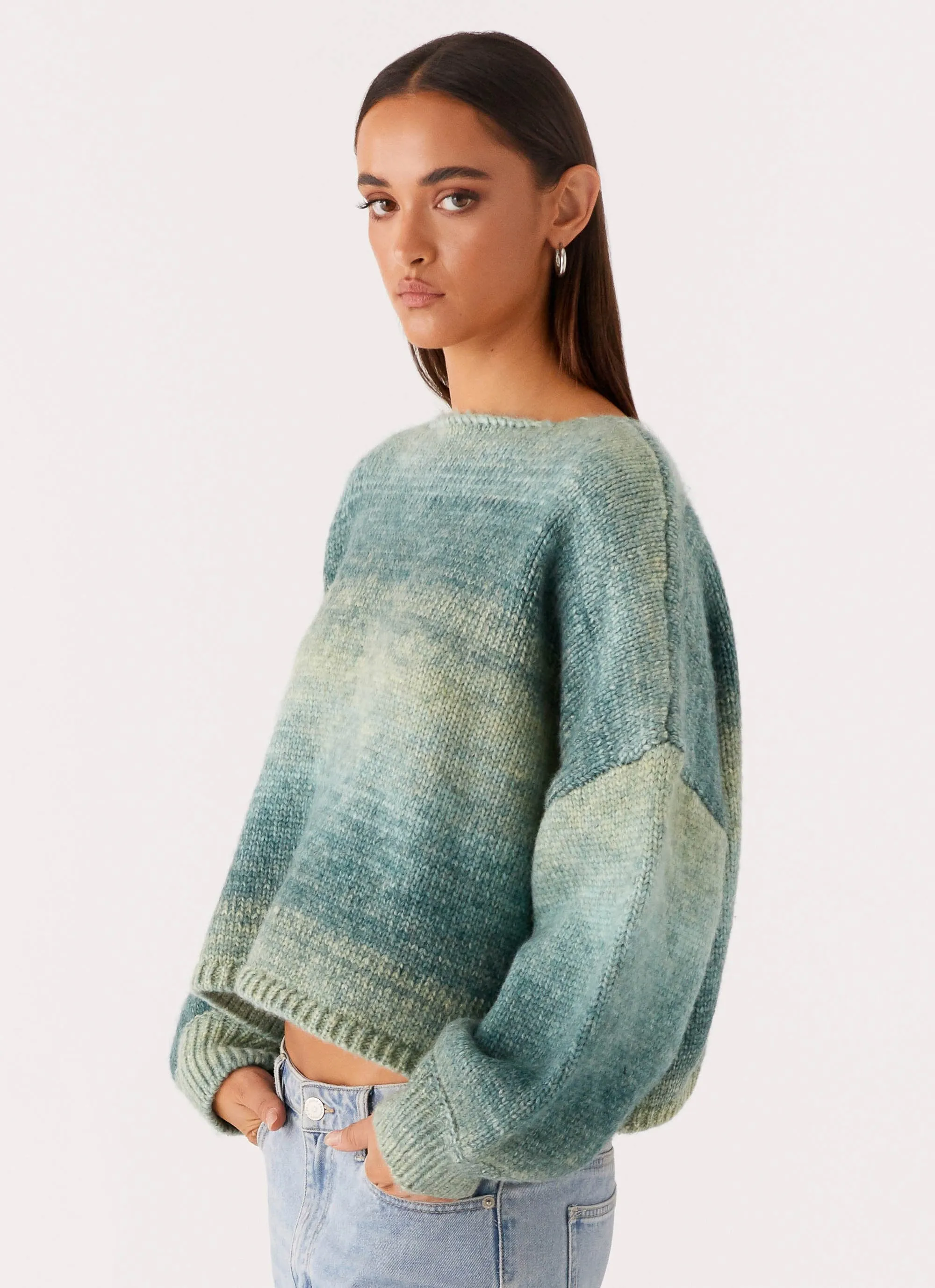 Seamless Stitching Lynne Oversized Jumper - Green Ombre