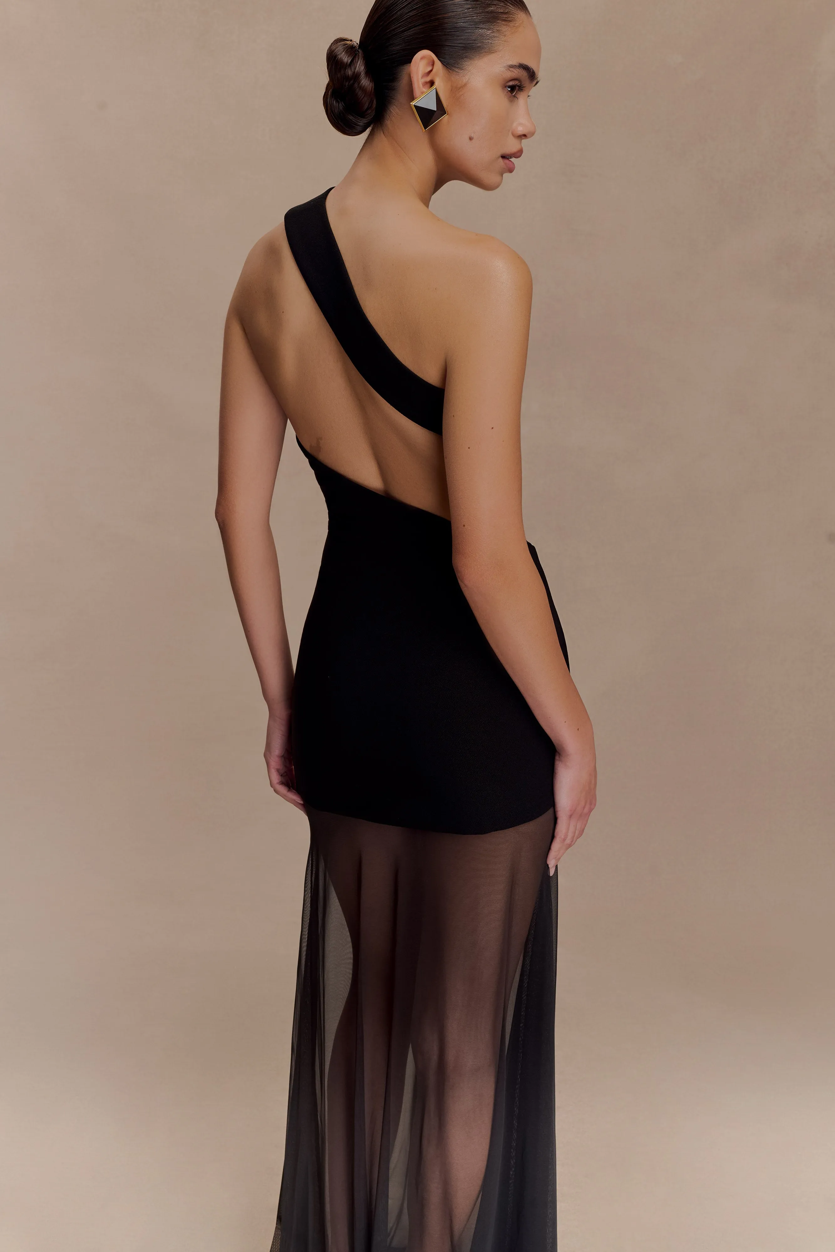 Vashti Cut Out Mesh Maxi Dress - Black Breathable Comfort Wear Dreamy Texture