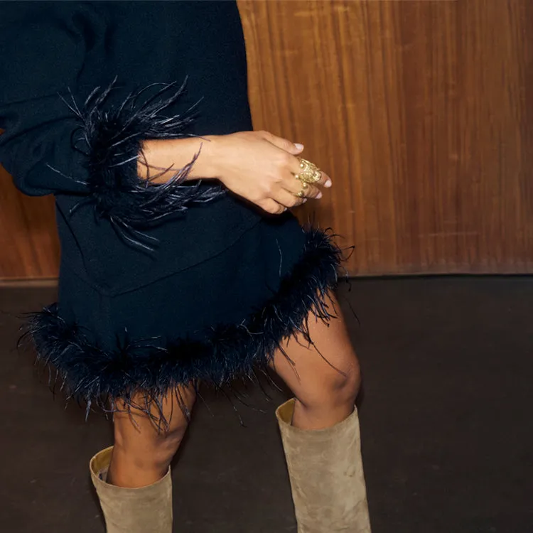 Travel Ease Black Jake Skirt with Feather Trim