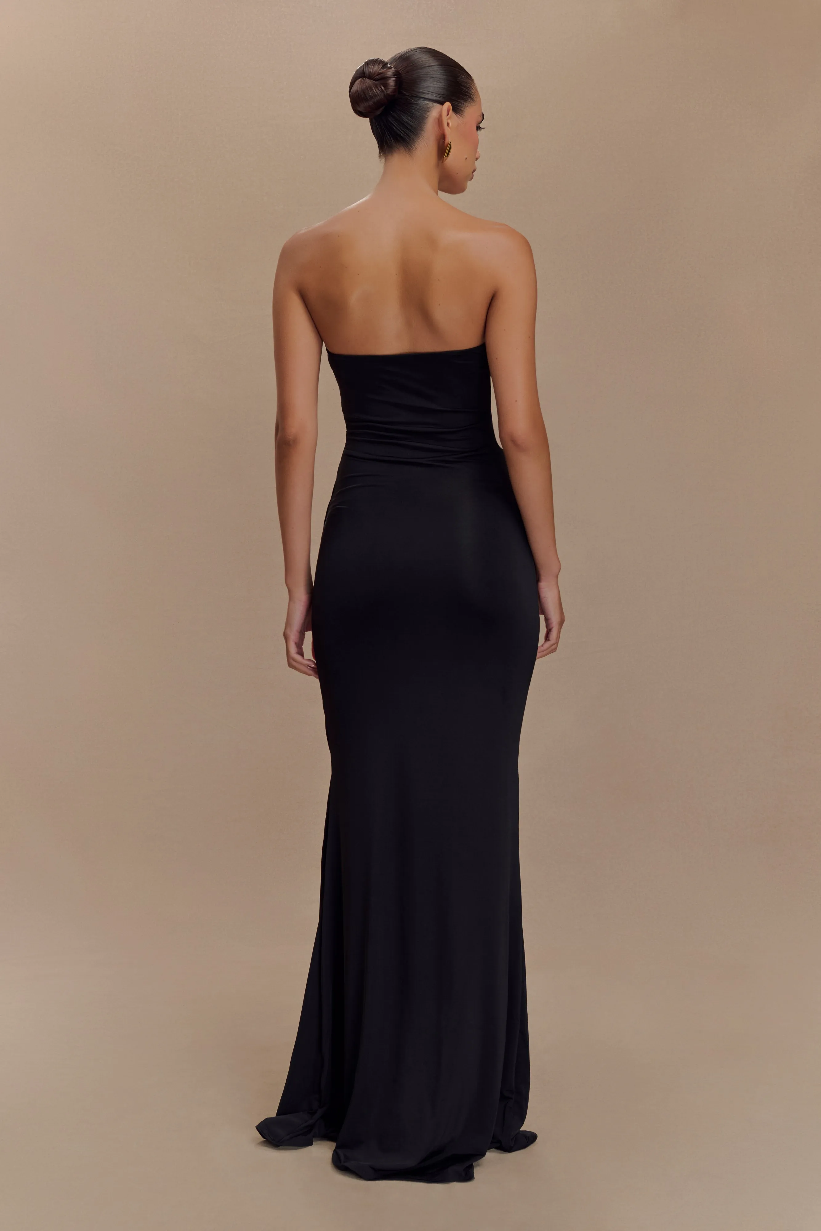 Bold Simplicity Beadwork Madison Strapless Slinky Maxi Dress - Black