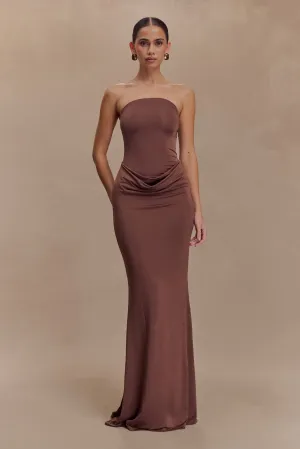 Cool Motion Madison Strapless Slinky Maxi Dress - Chocolate