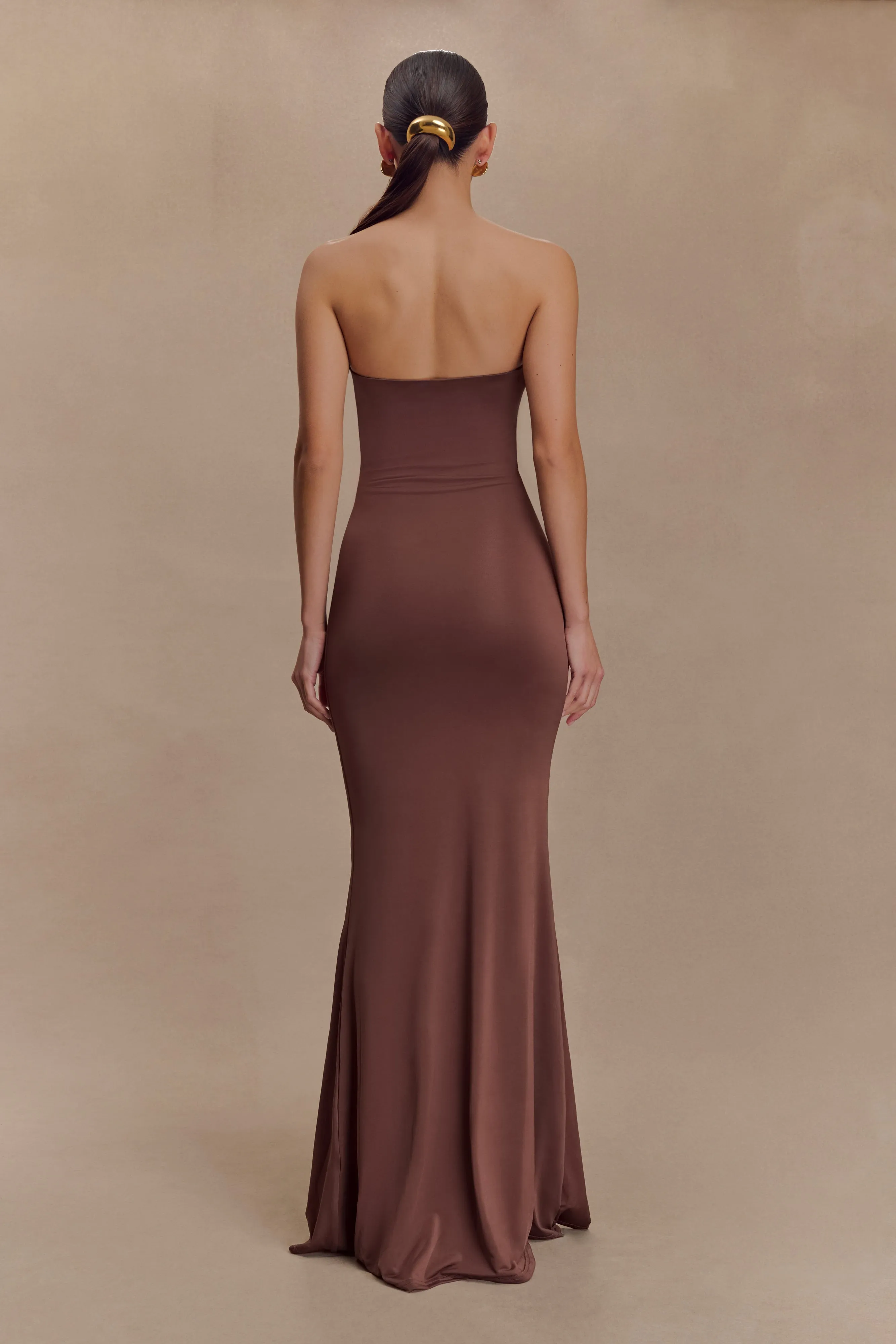 Madison Strapless Slinky Maxi Dress - Chocolate Comfortable fit Guest Shine
