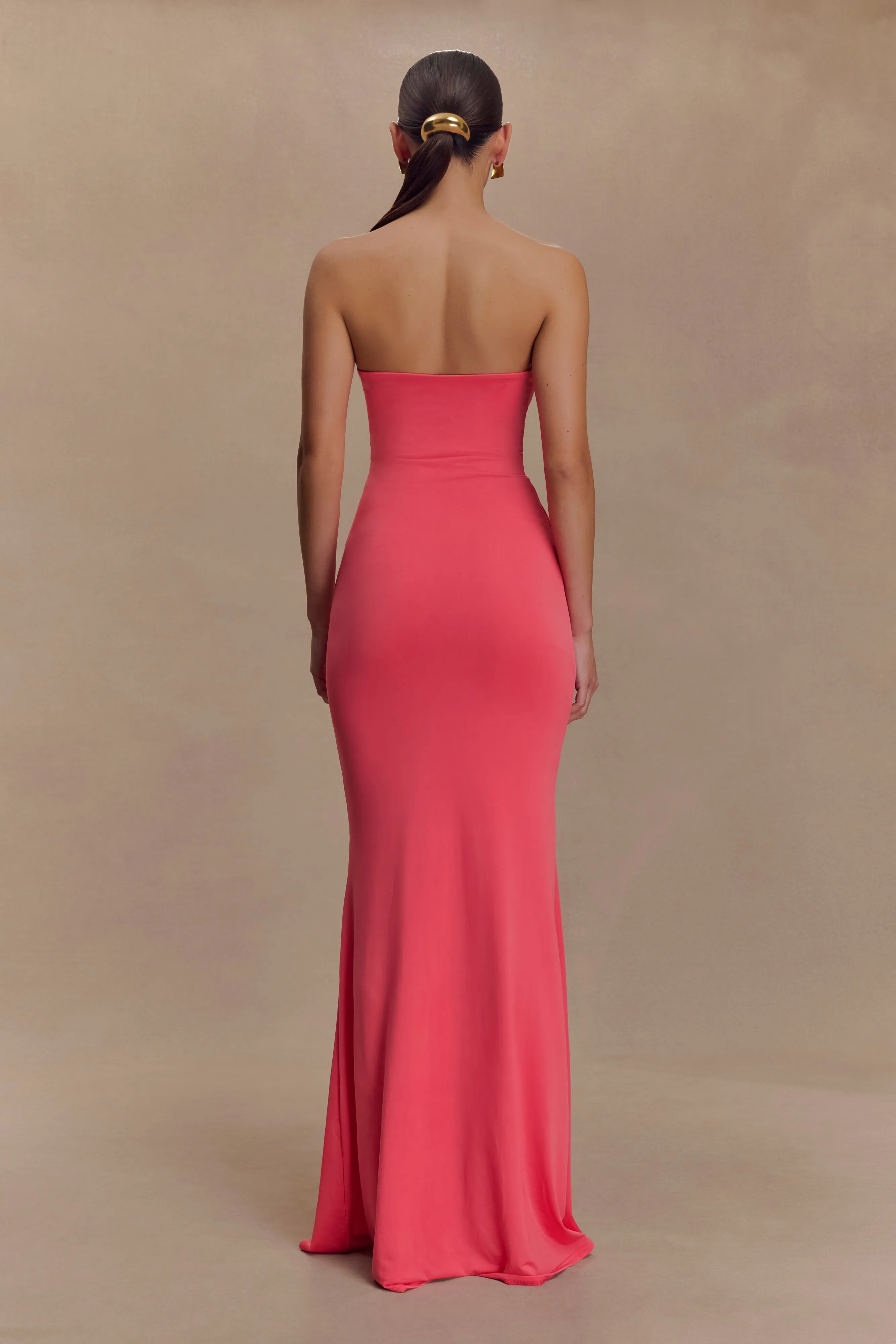 Daytime Mood Madison Strapless Slinky Maxi Dress - Coral