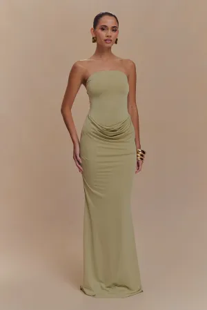 Madison Strapless Slinky Maxi Dress - Sage Comfortable shift dress